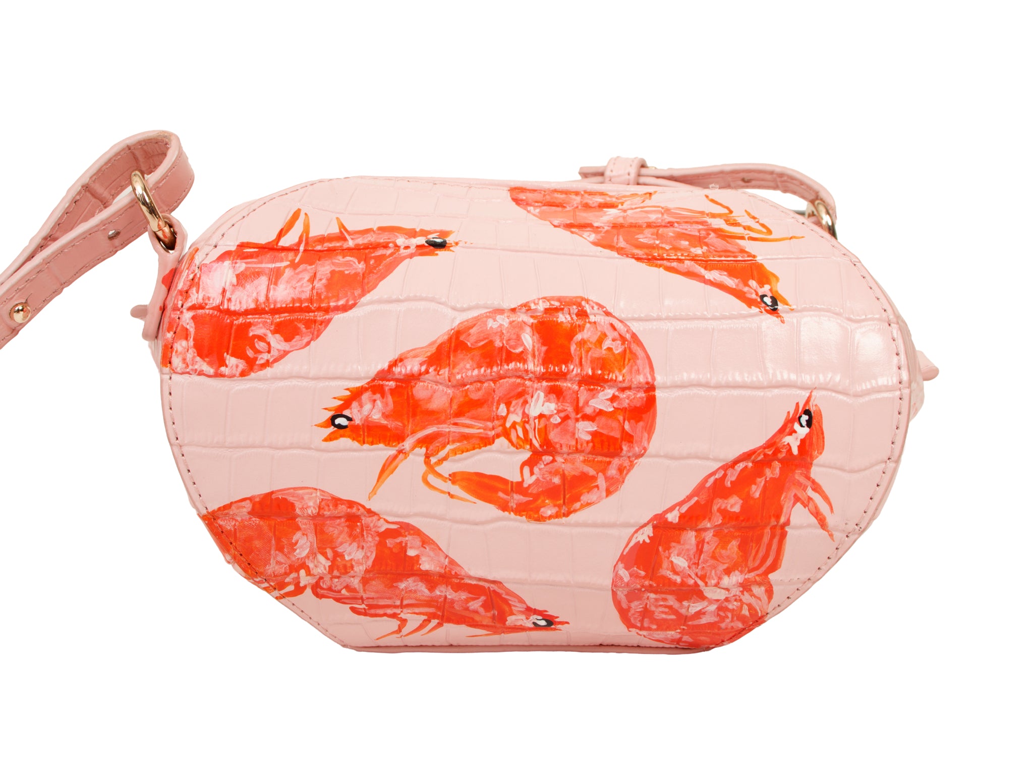 Prawn Cocktail Hand Painted Embossed Leather Crossbody Bag