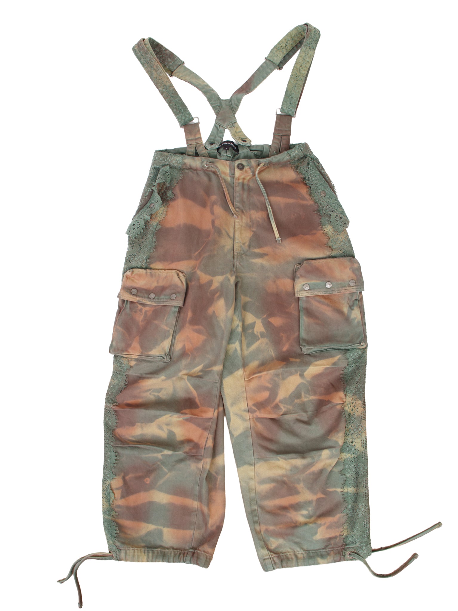 Les Benjamins Camouflage Lace Suspender Cargo Pants spot at back pocket