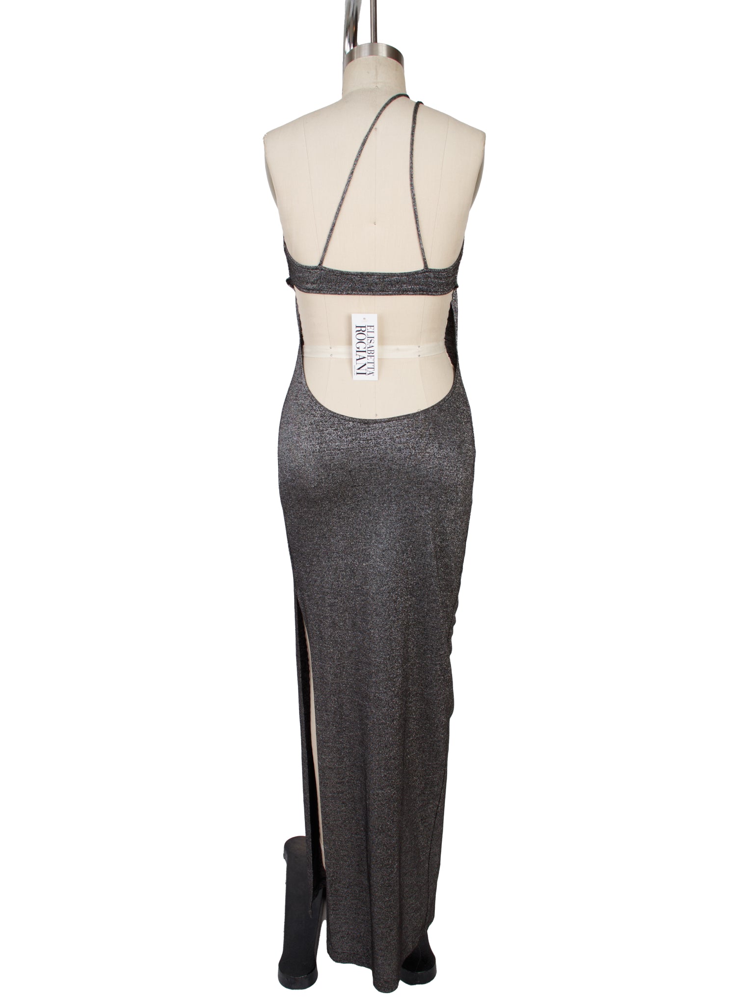 Elisabetta Rogiani Gunmetal Lurex Asymmetrical Dress