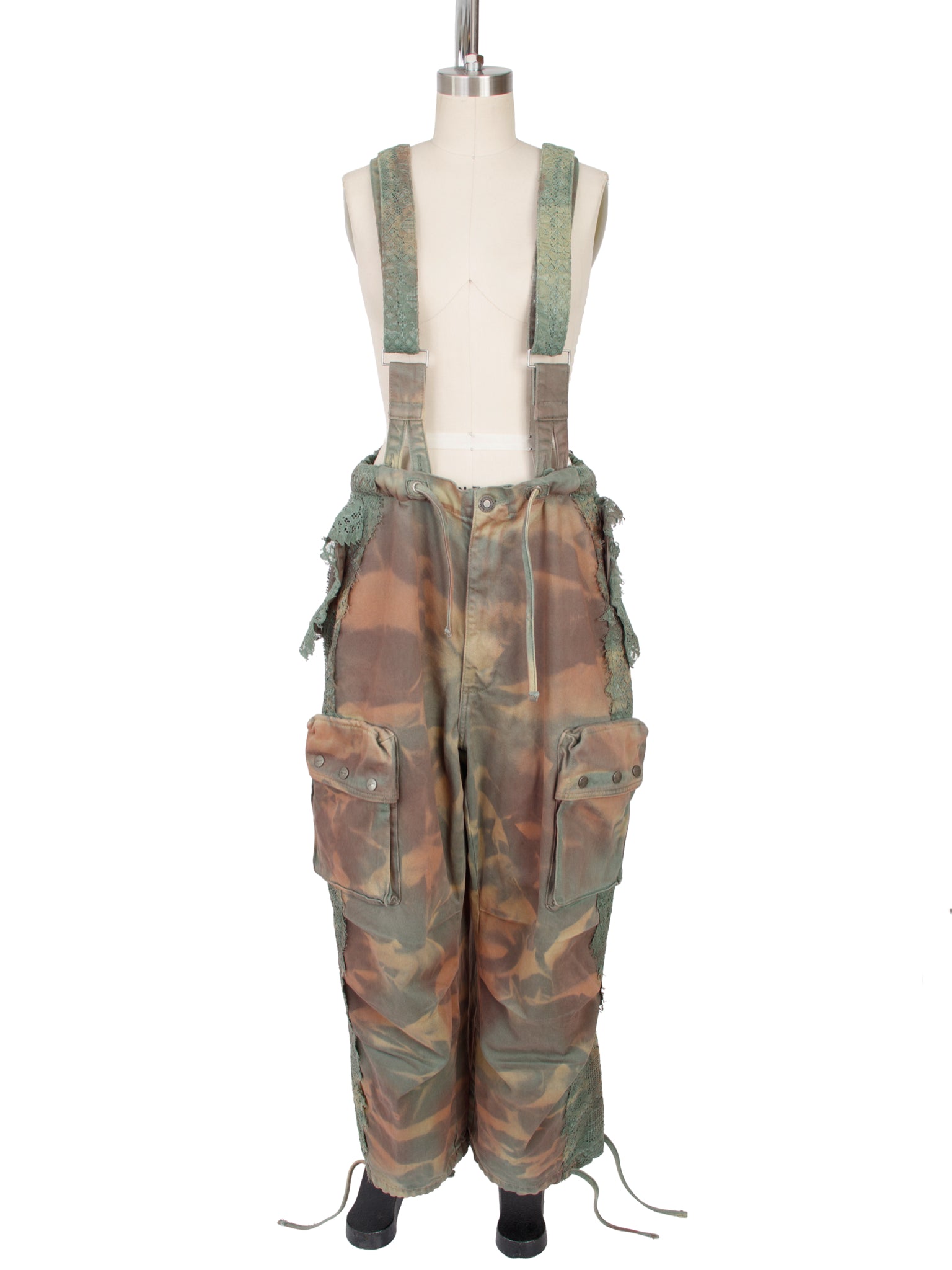 Les Benjamins Camouflage Lace Suspender Cargo Pants spot at back pocket