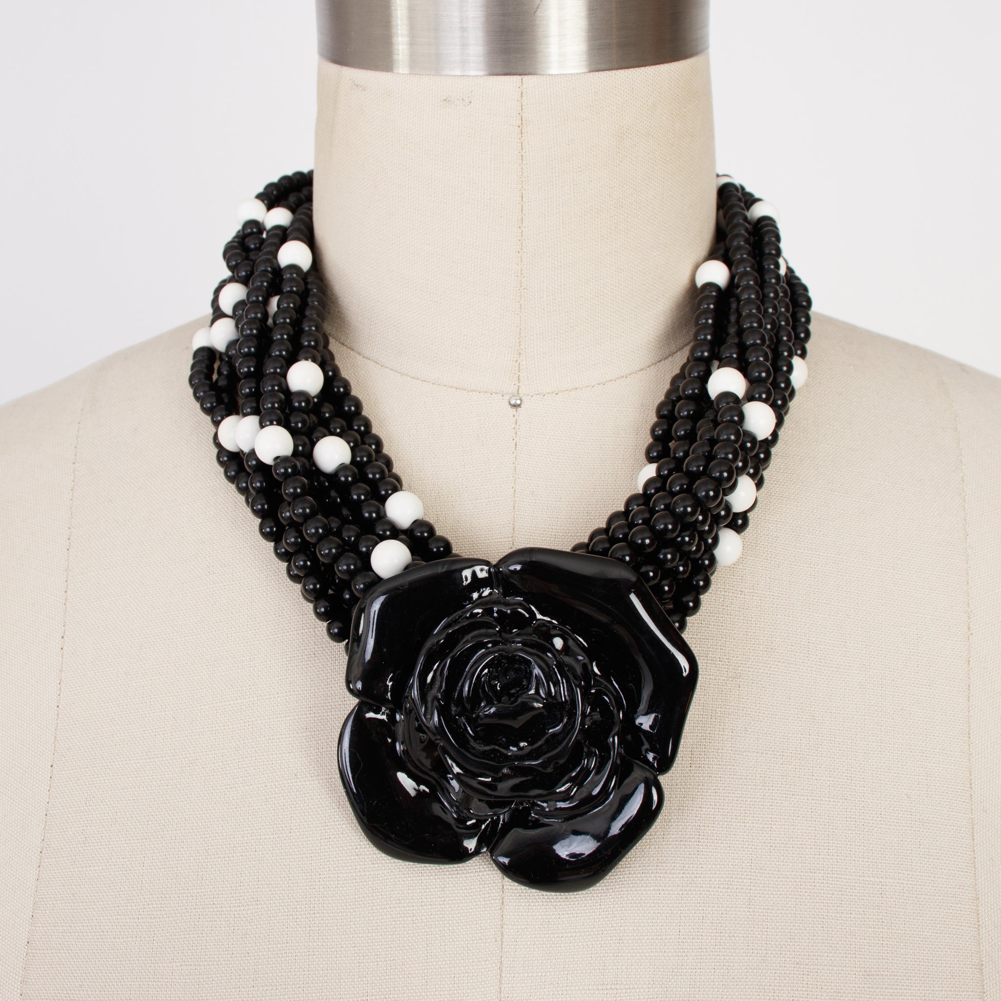 Fiocchi Italy Multi-Strand Beaded & Rose Pendant Statement Necklace