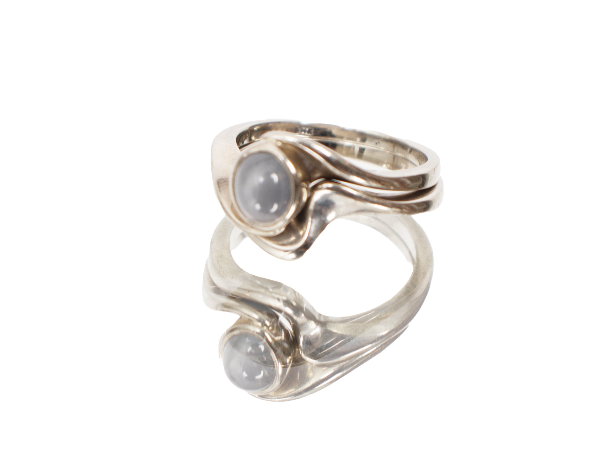 14K White Gold & Moonstone Stacking Ring Set