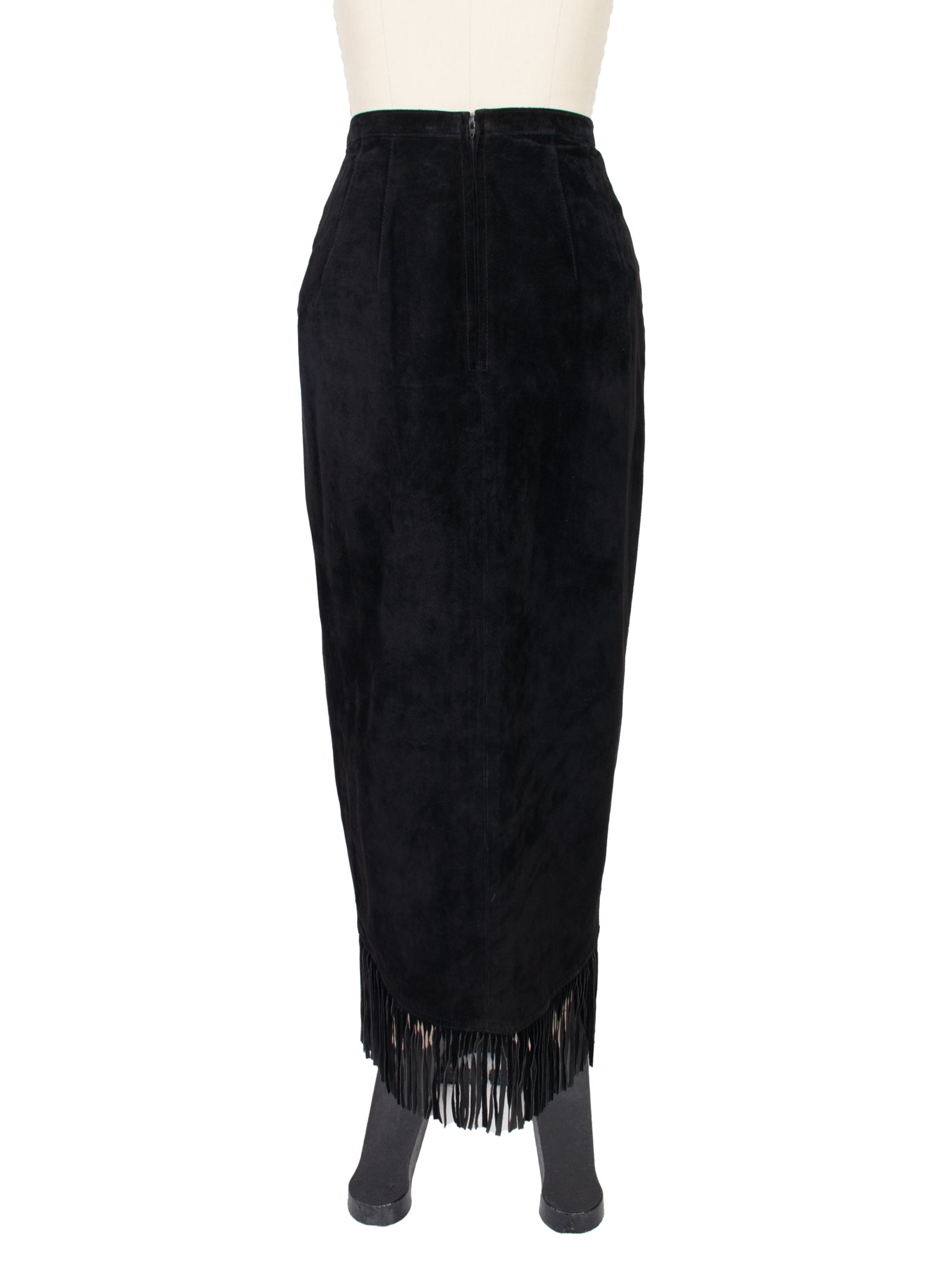 1980s Suede Fringe Wrap Panel Skirt