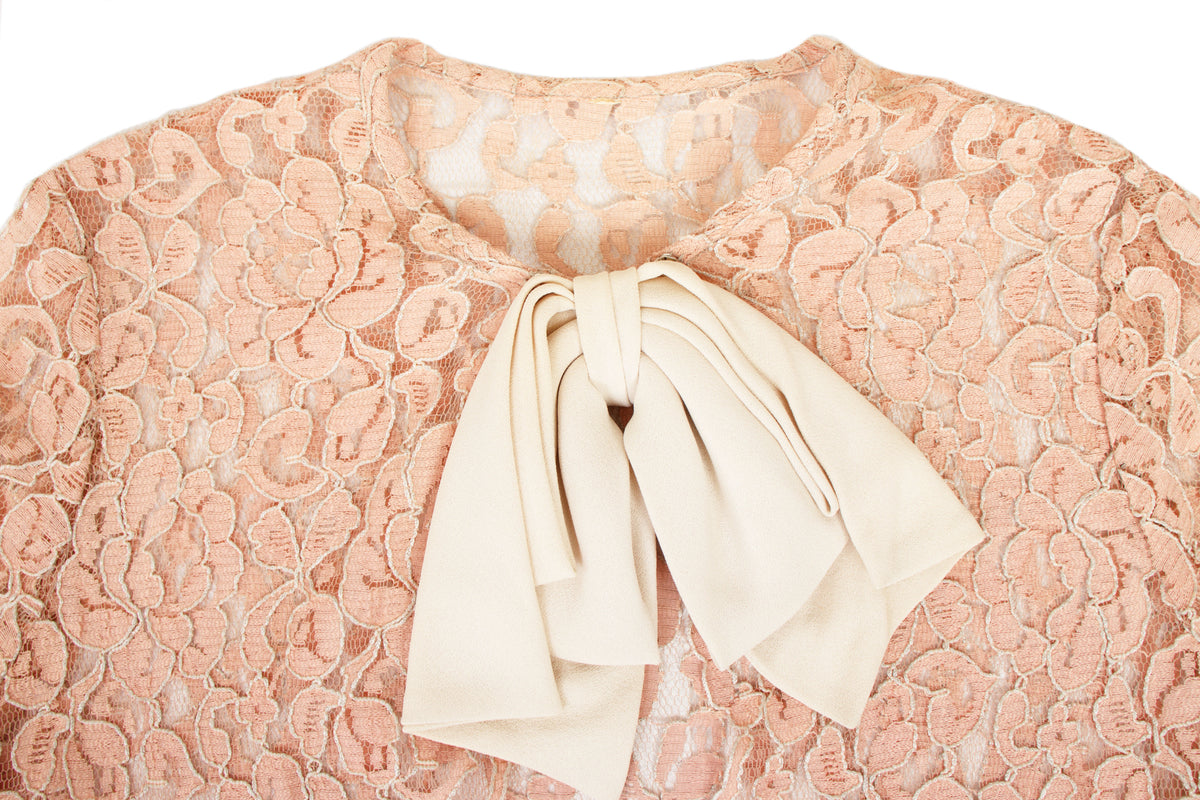 Dusty Pink Lace & Crepe Bow Jacket