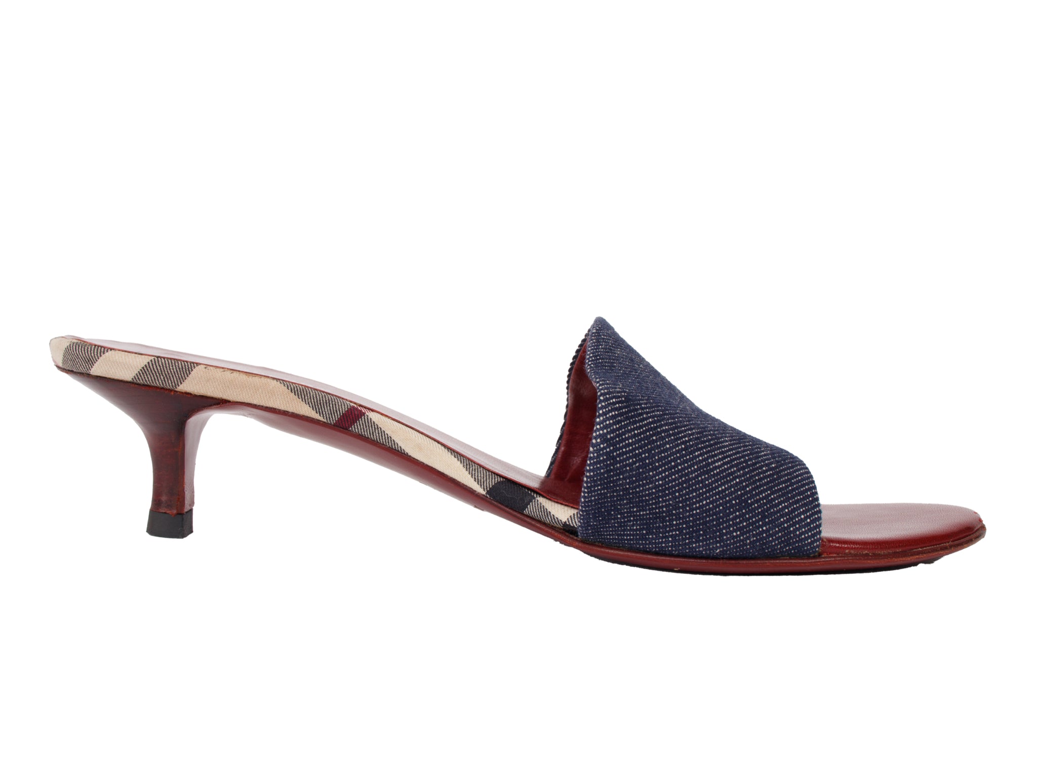 Burberry Denim Check Kitten Heel Sandals