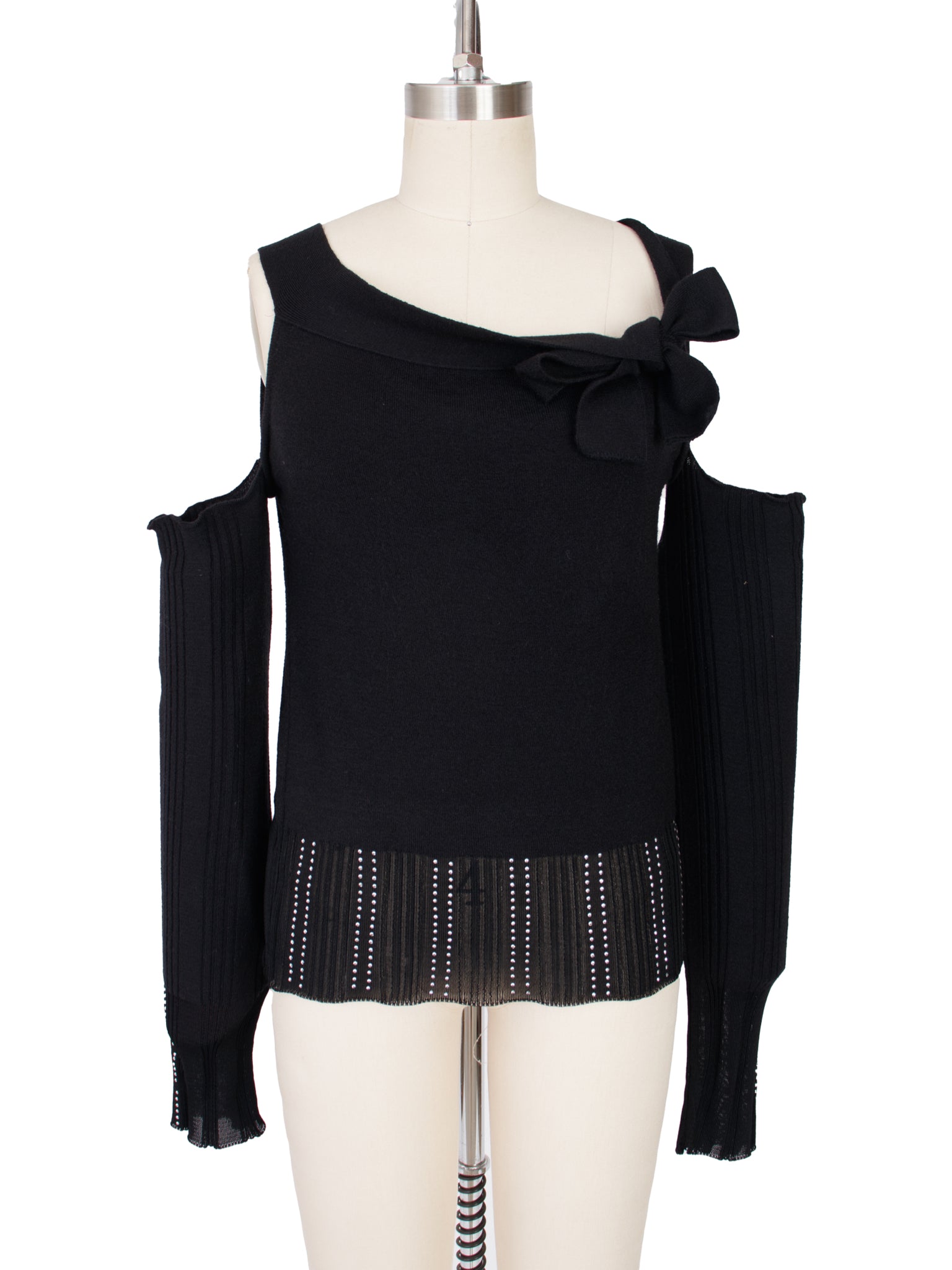 Claude Montana Blu Wool Rib Knit Embellished Top