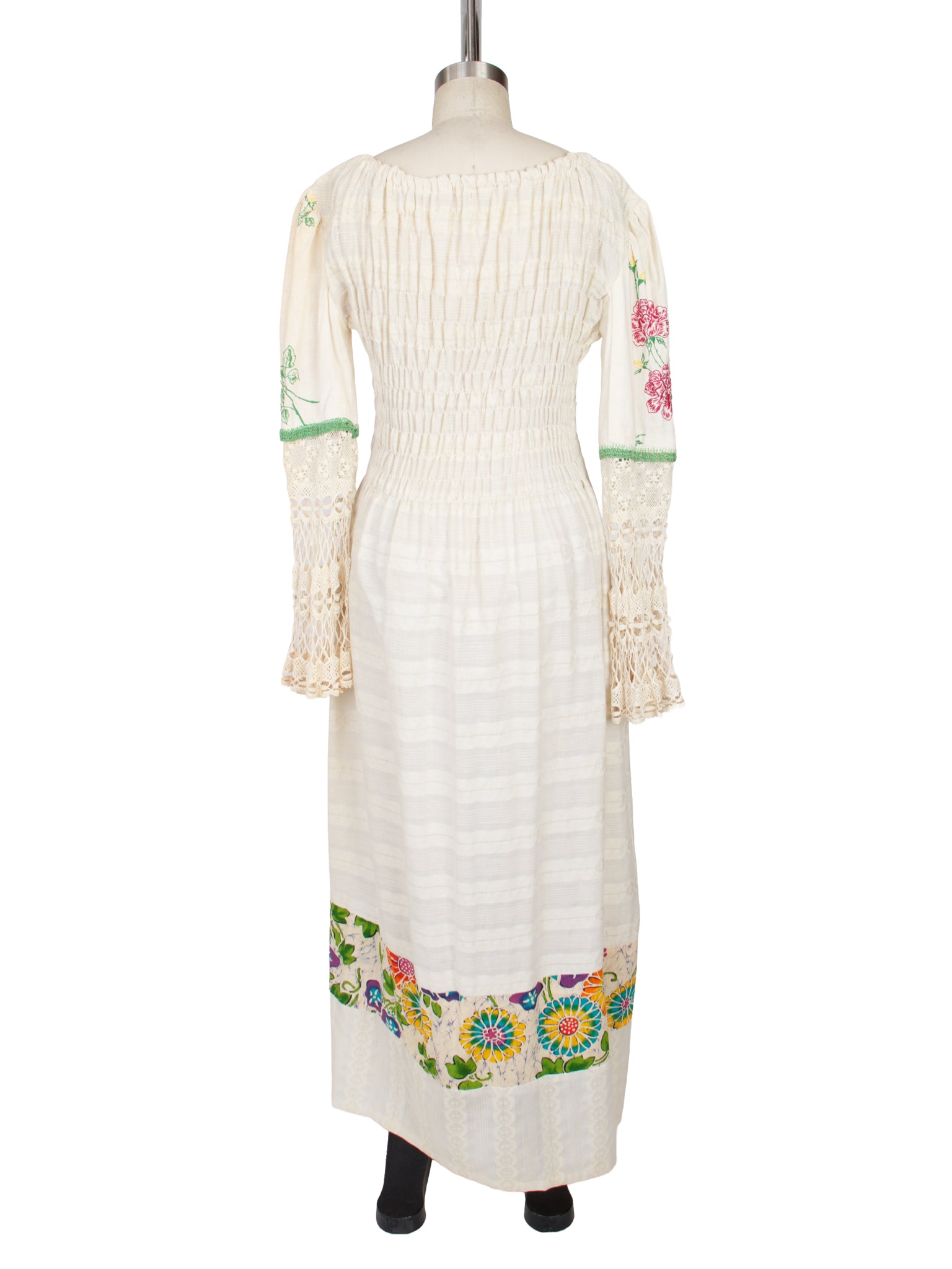 1970s Handmade Peacock Embroidered Dress