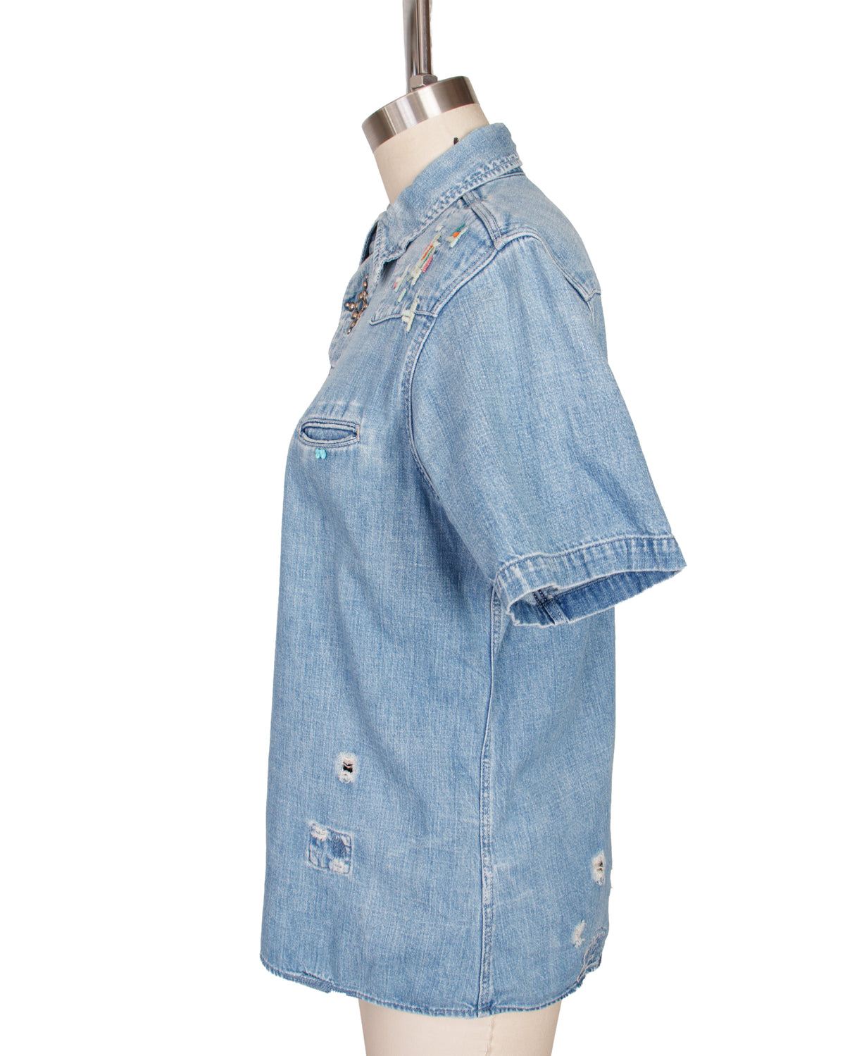 Kapital Distressed Denim Embroidered Top