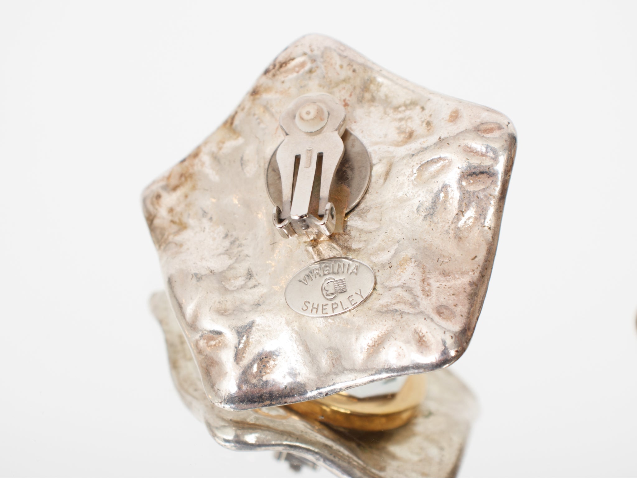 Virginia Shepley Sterling & Brass Rhinestone Star Clip-Ons