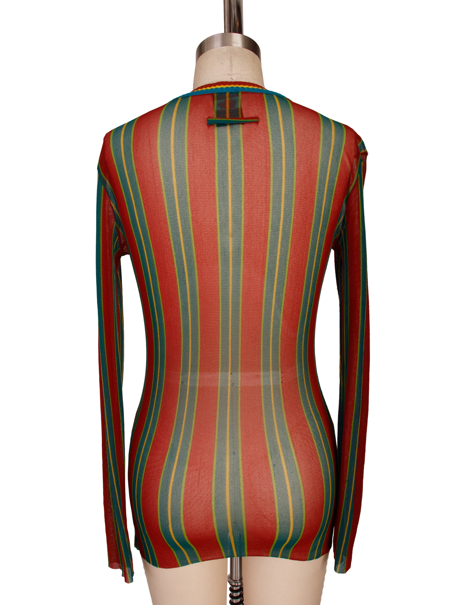 1990s Jean Paul Gaultier Striped Mesh & Rib Trim Top