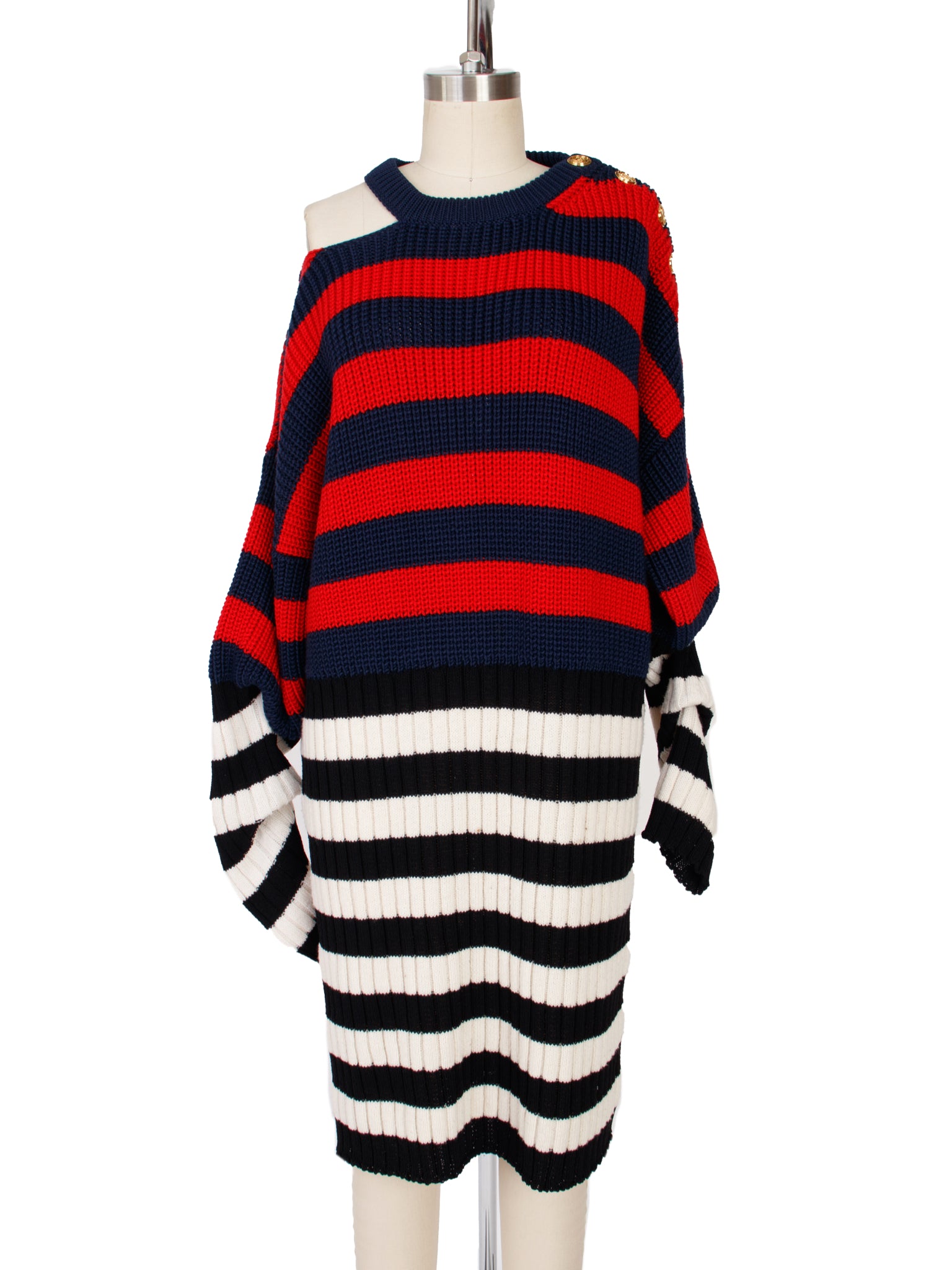 Balmain Striped Cutout Sweater Dress