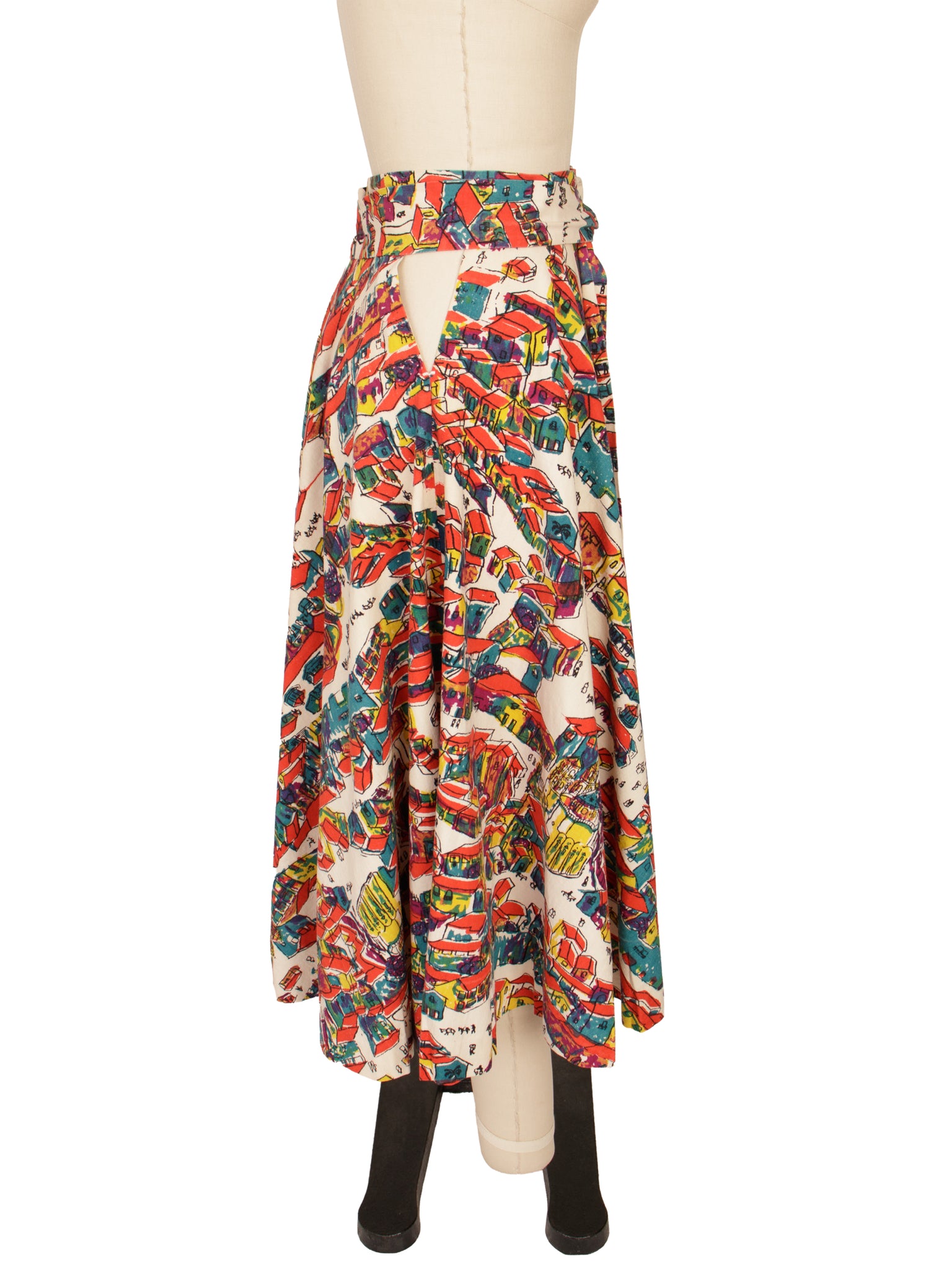 Scenic Volcano Town Hand Painted Circle Skirt