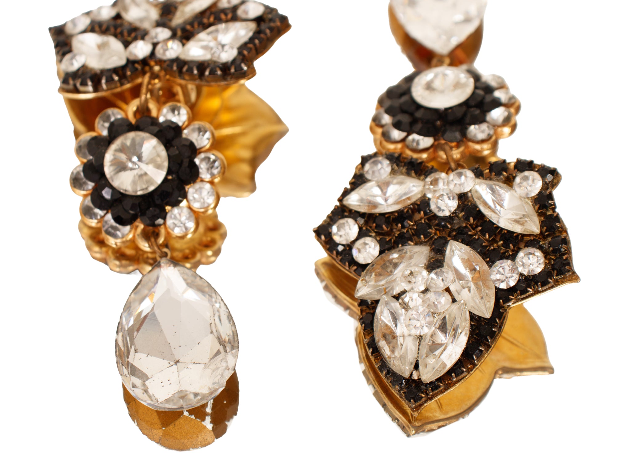 Tria Floral Leaf Rhinestone Dangle Clip-On's