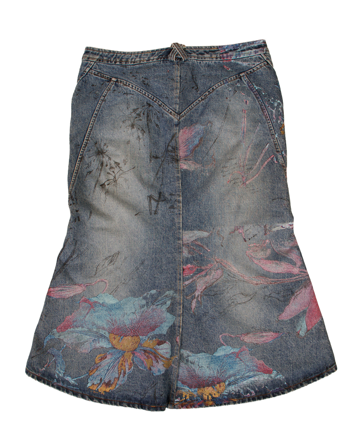 2000s Roberto Cavalli Denim Script Print Skirt