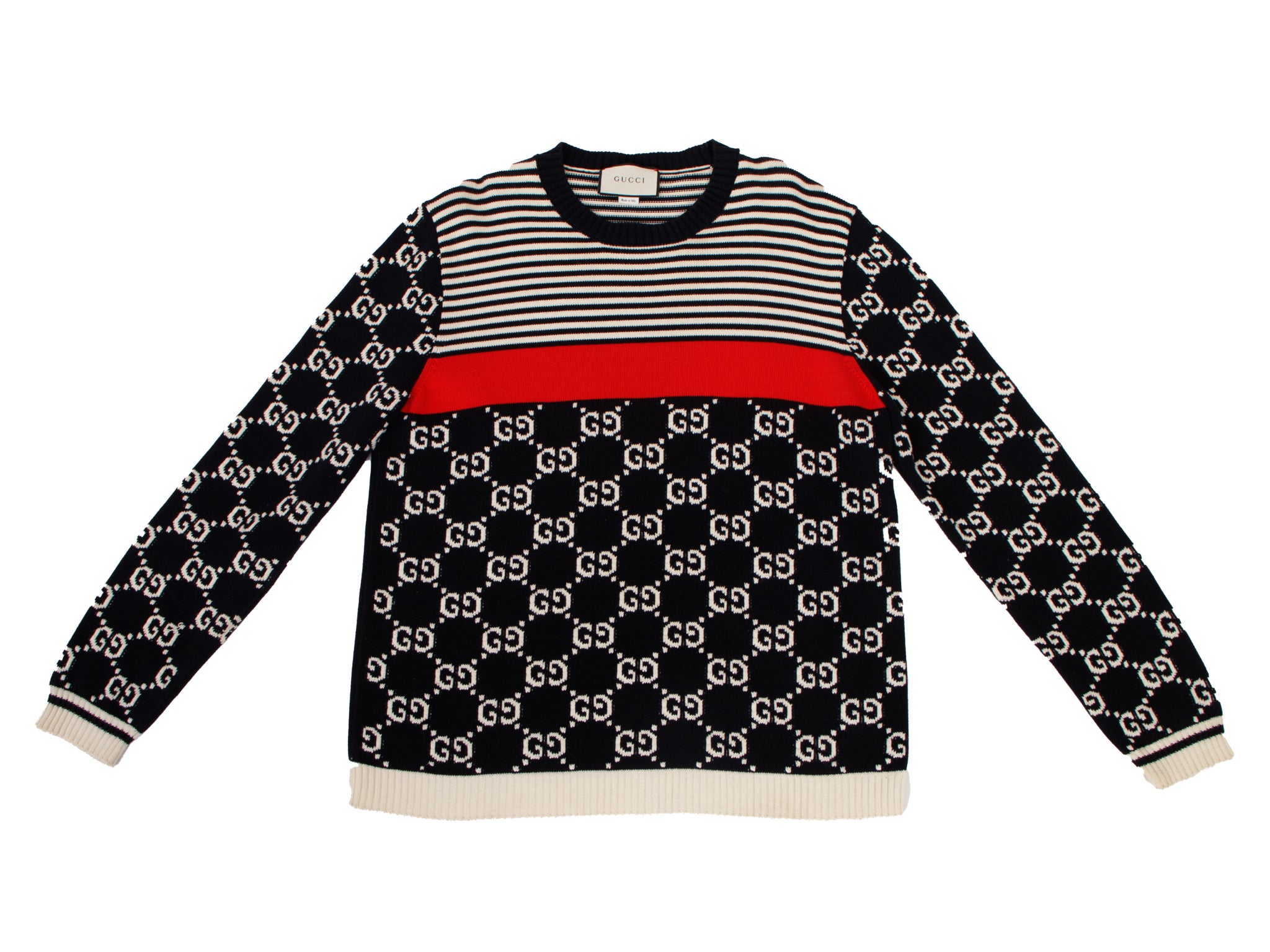 Gucci GG Logo Stripe Intarsia Sweater
