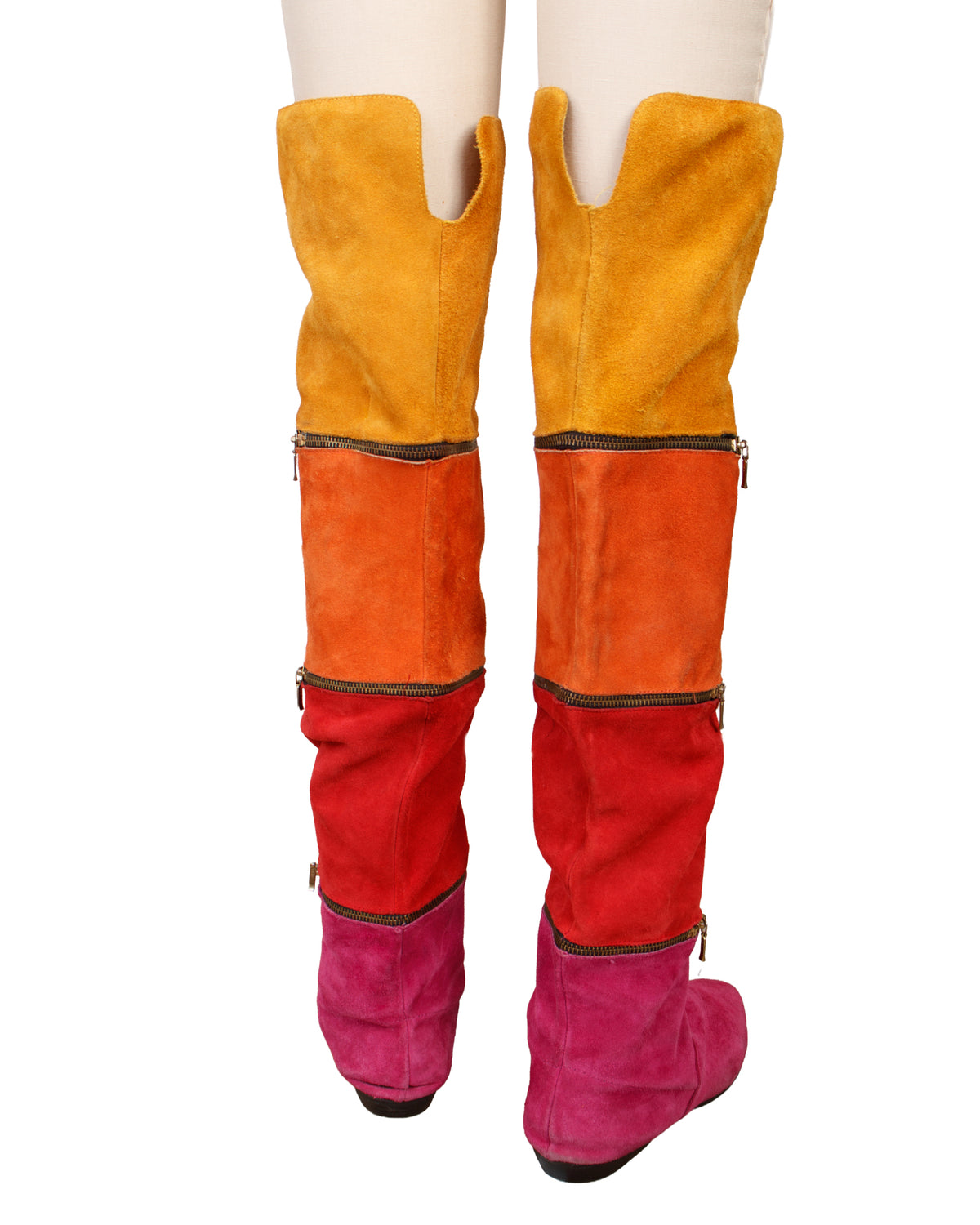 1980s Suede Colorblock Convertible Thigh High Boots