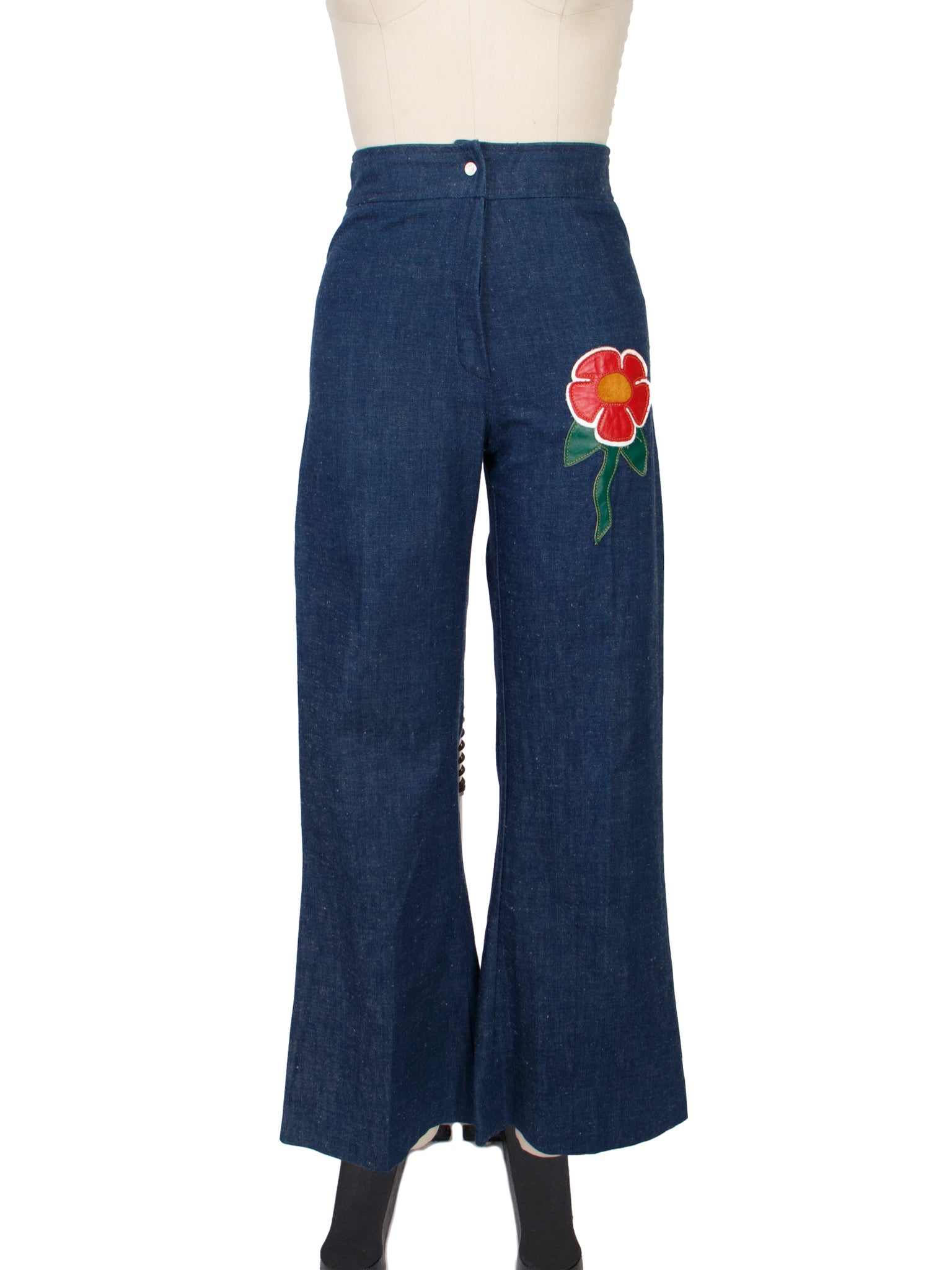 1970s Leather Applique Flare Jeans