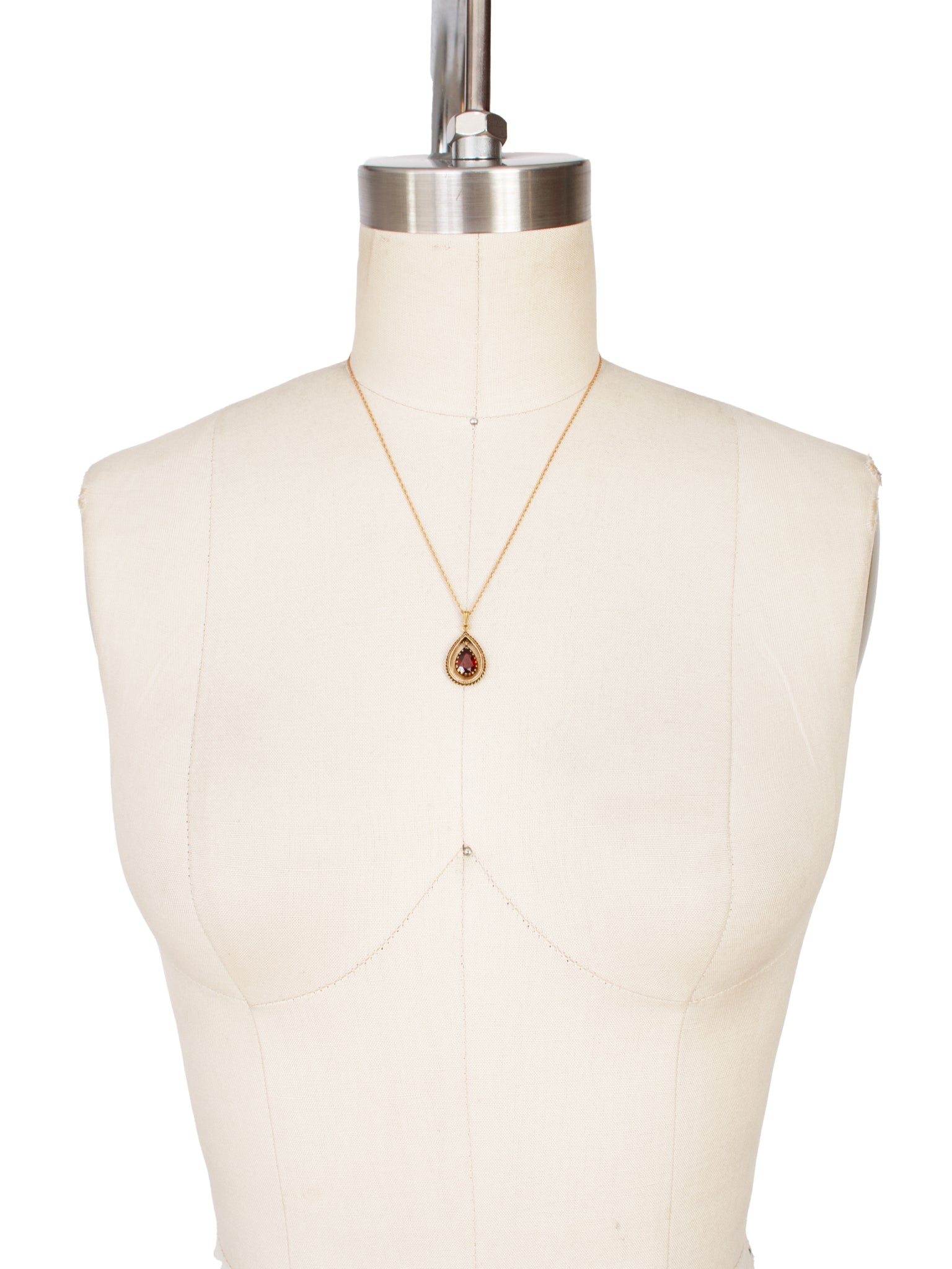 14K Rope Chain & Teardrop Garnet Necklace