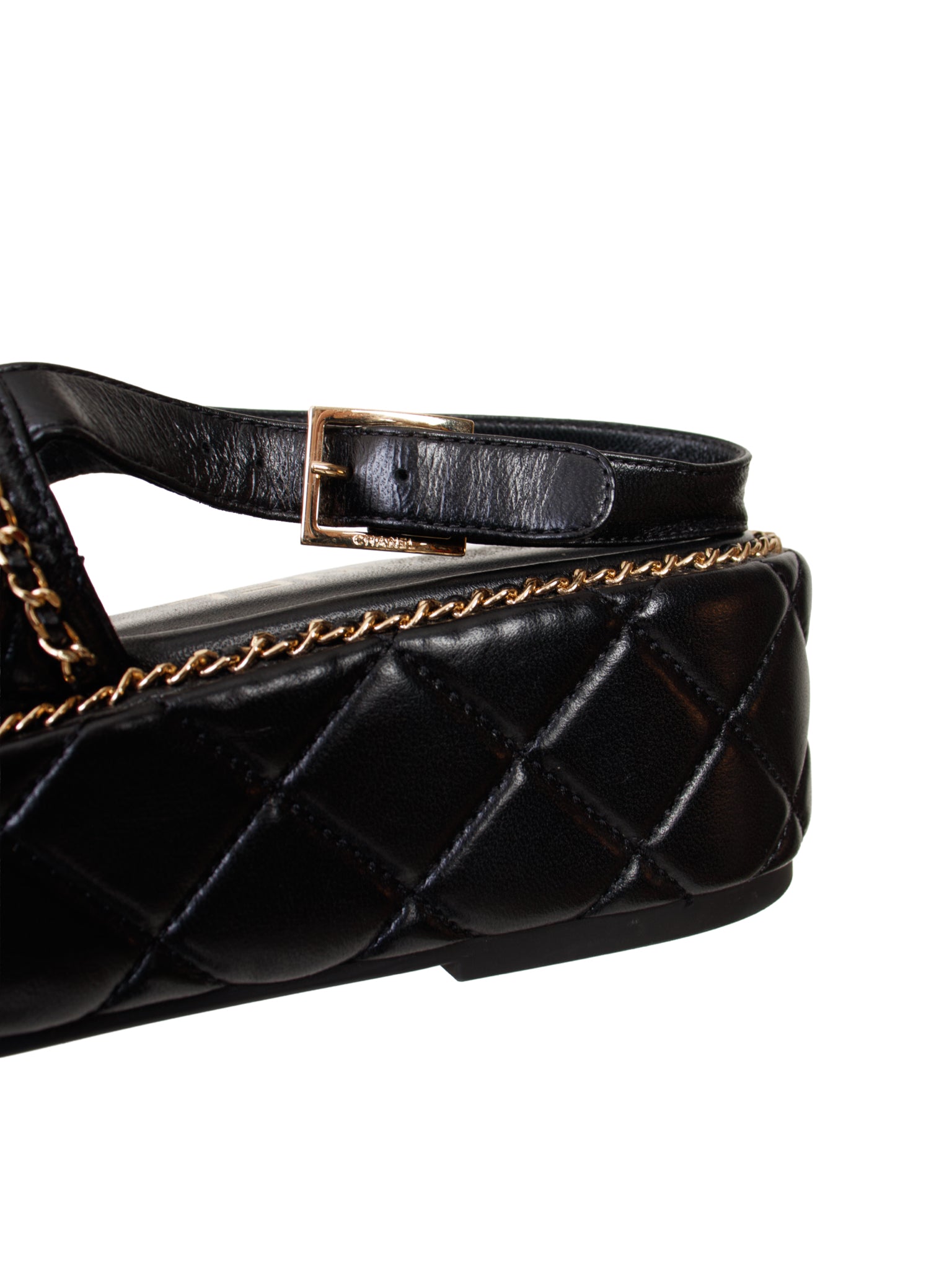 2025 Chanel Lambskin Quilted Chain Trim Sandals