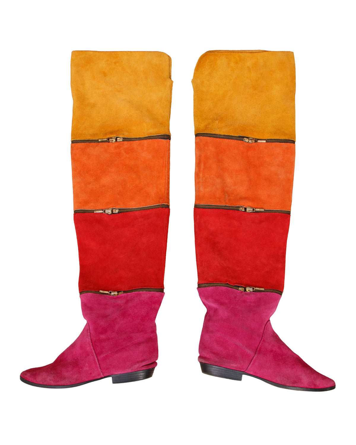 1980s Suede Colorblock Convertible Thigh High Boots