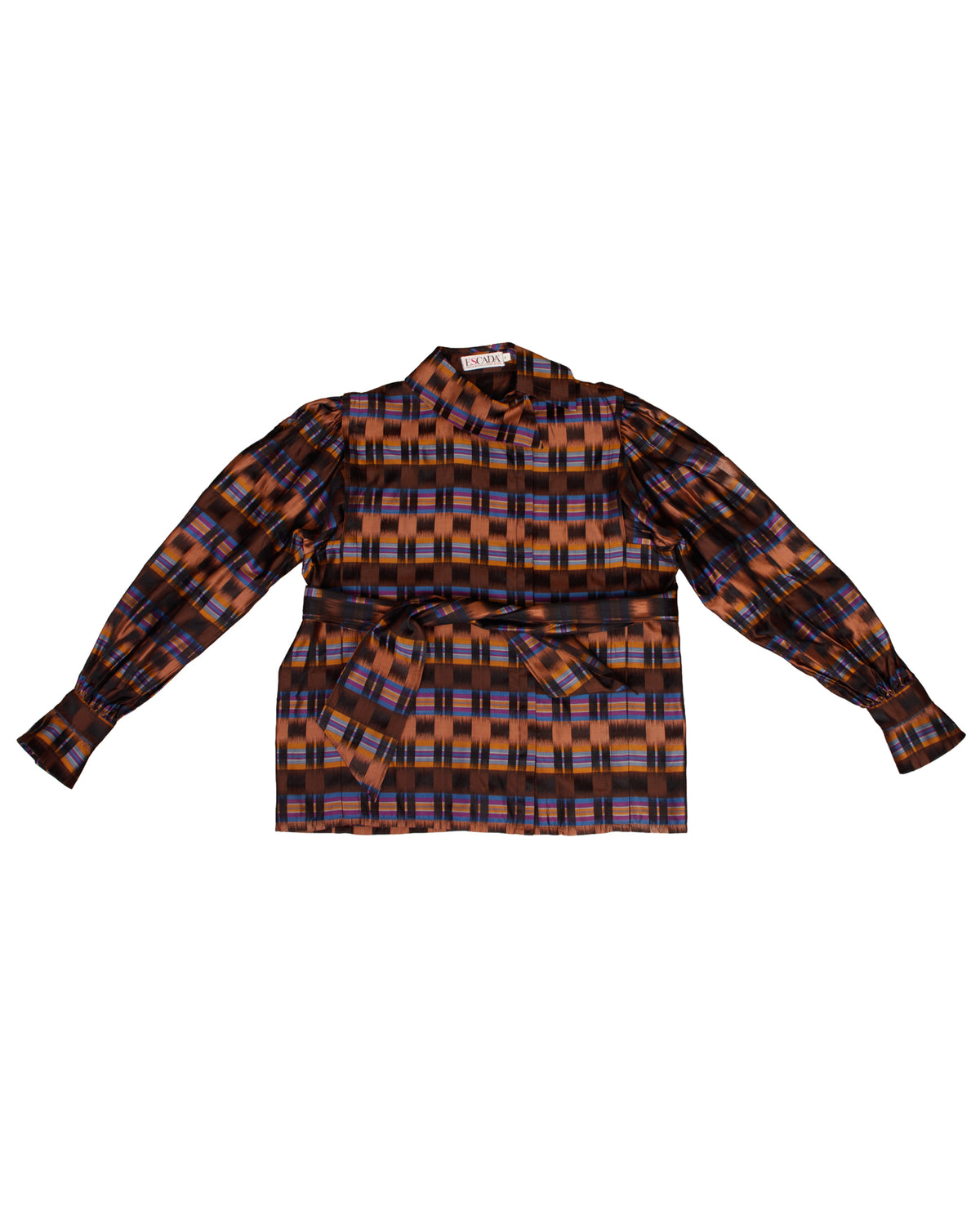 1980s Escada Silk Ikat Check Blouse