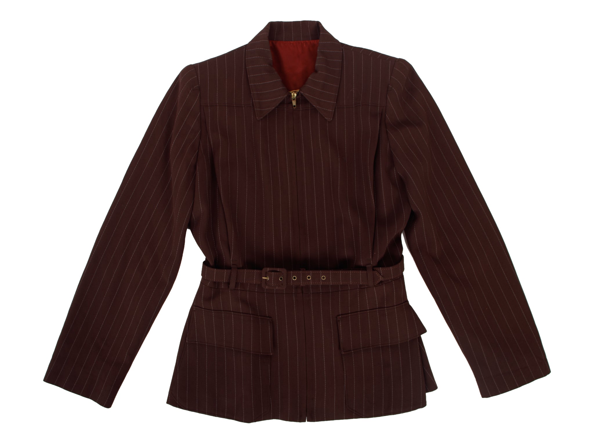 SS 1995 Jean Paul Gaultier Pinstripe Belted Jacket