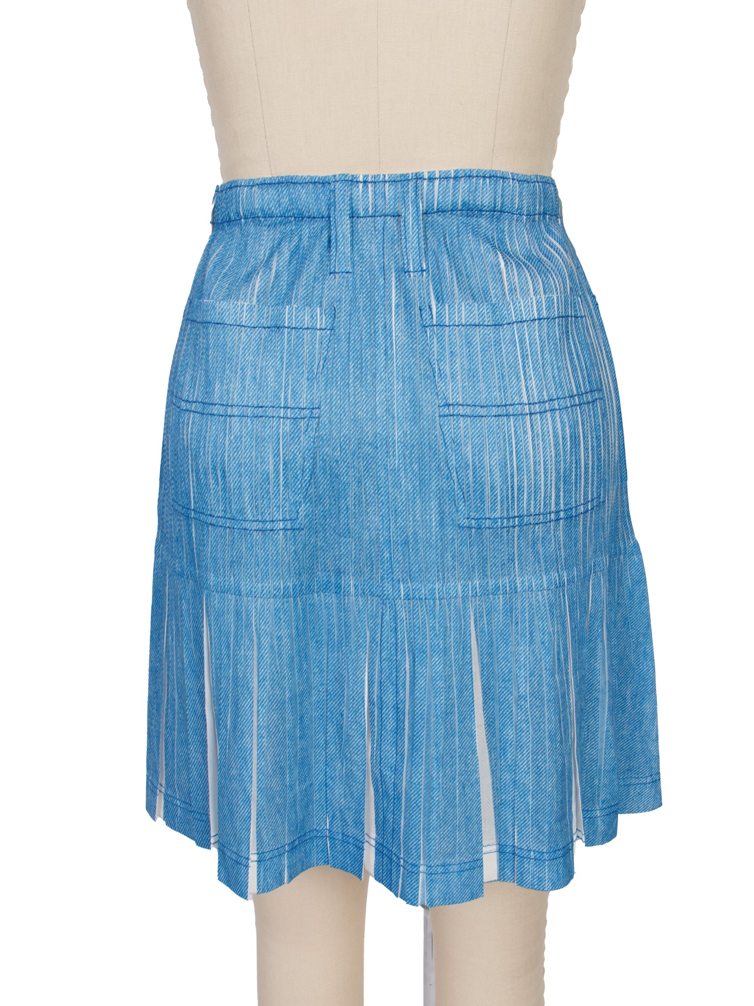 Pleat Please Trompe L'Oeil Denim Print Skirt