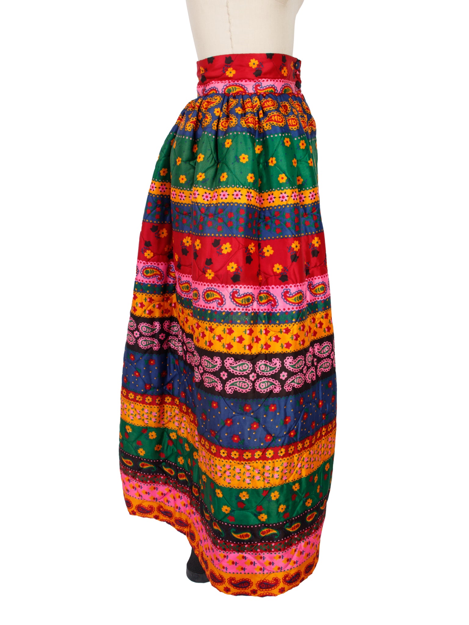 1970's I. Magnin Quilted Floral Maxi Skirt