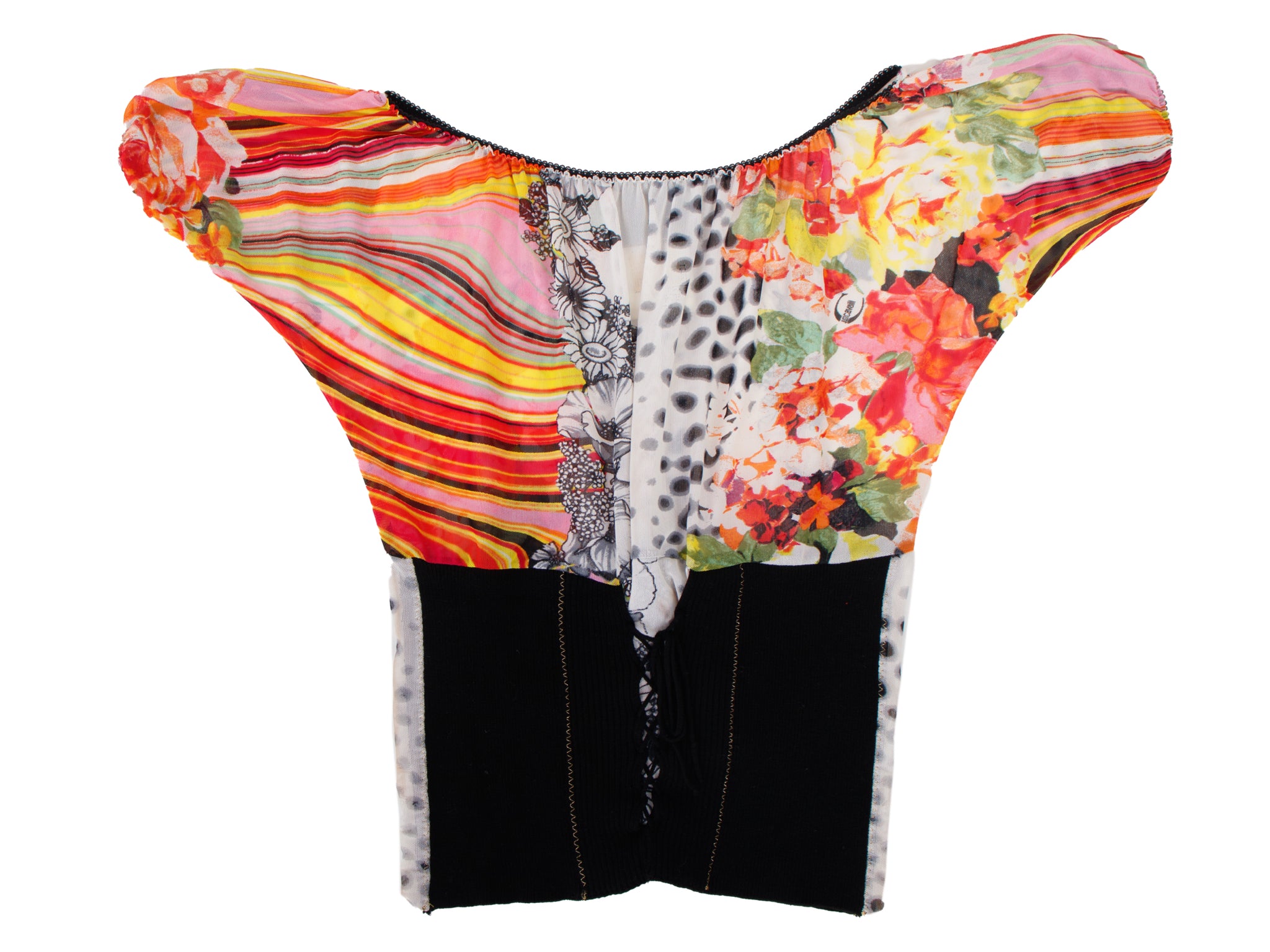 Just Cavalli Mesh Floral Lace-Up Blouse