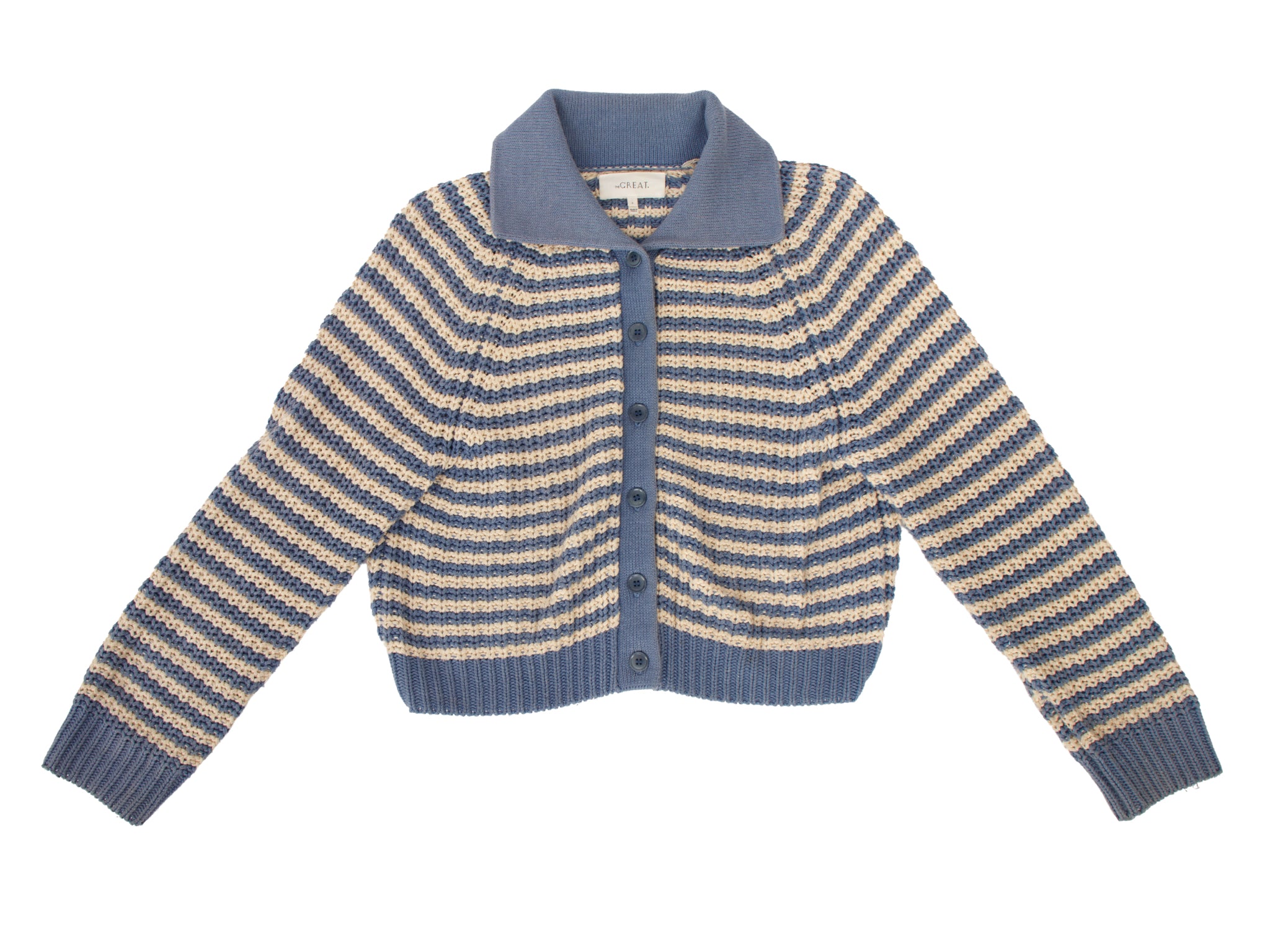 The Great  Spread Collar Crochet Striped Cardigan