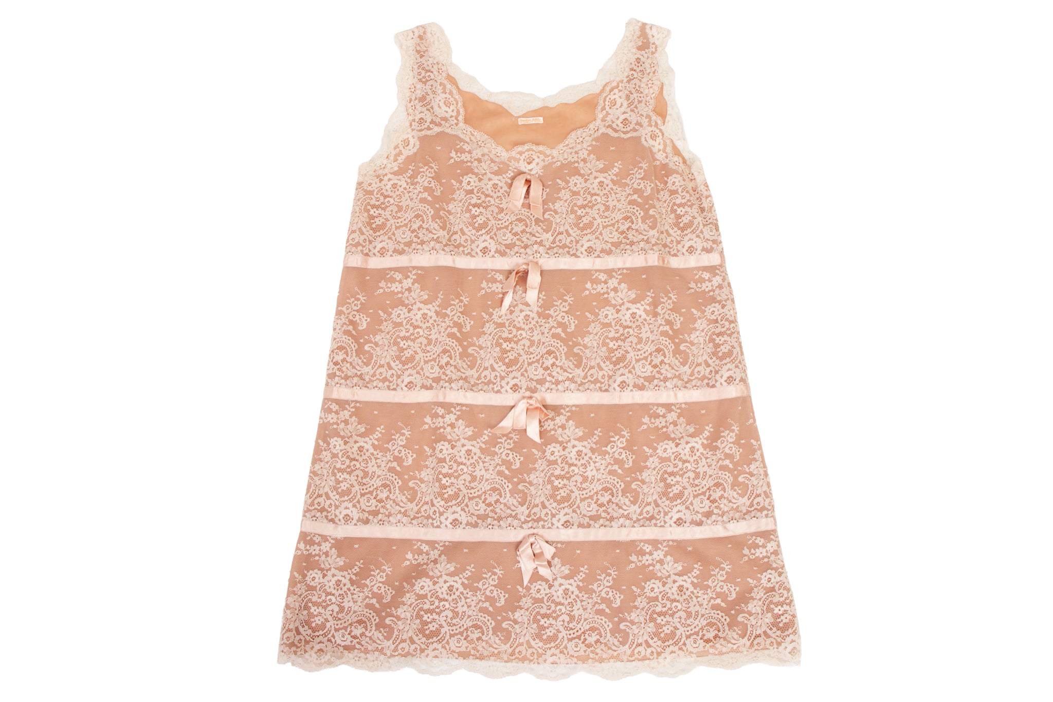 1960s Lace & Satin Bow Trim Slip Dress