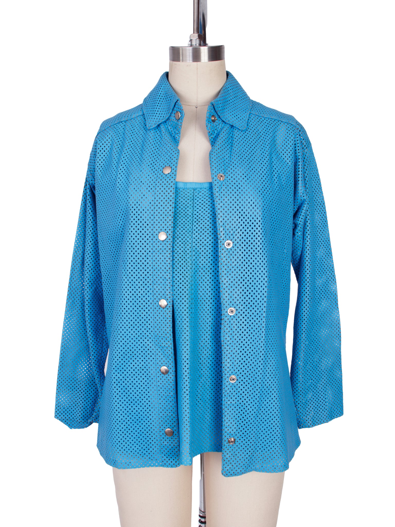 Lillie Rubin Perforated Leather Cami & Shirt Set