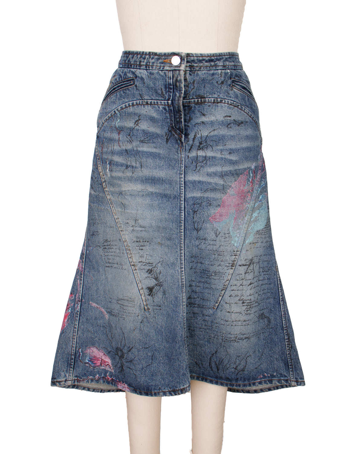 2000s Roberto Cavalli Denim Script Print Skirt