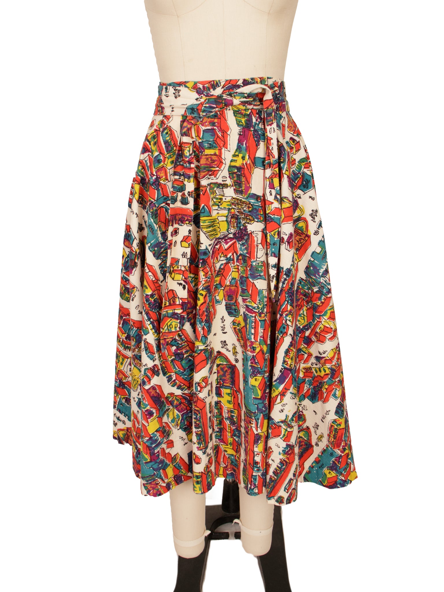Scenic Volcano Town Hand Painted Circle Skirt