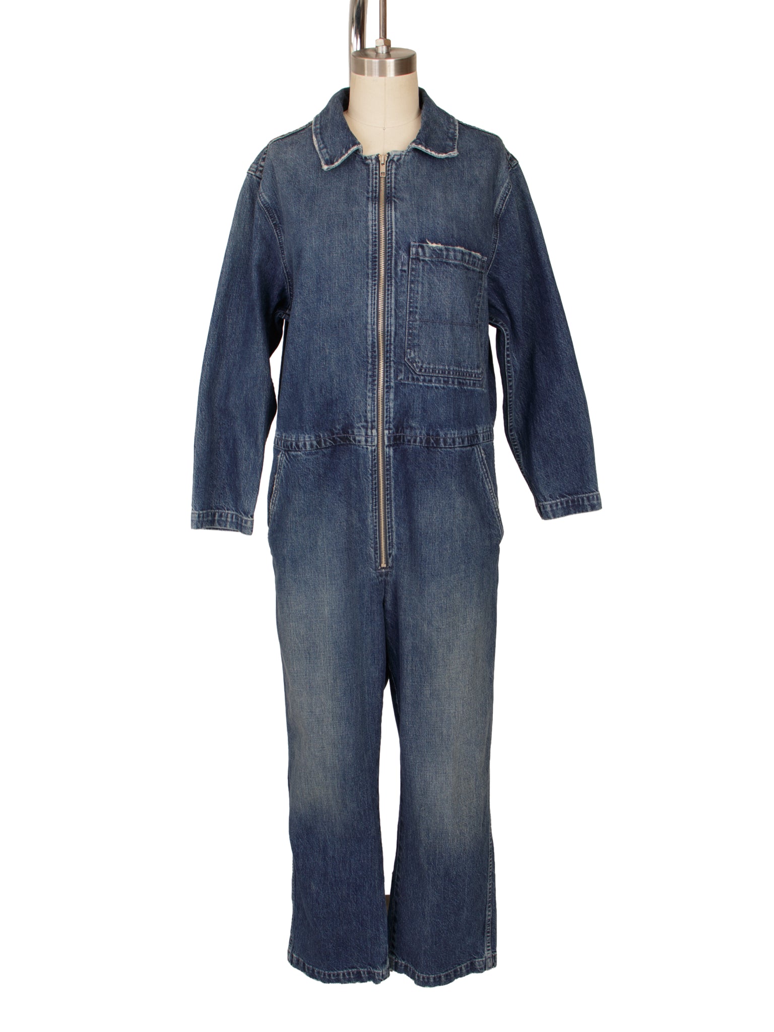Amo Distressed Denim Zip Jumpsuit