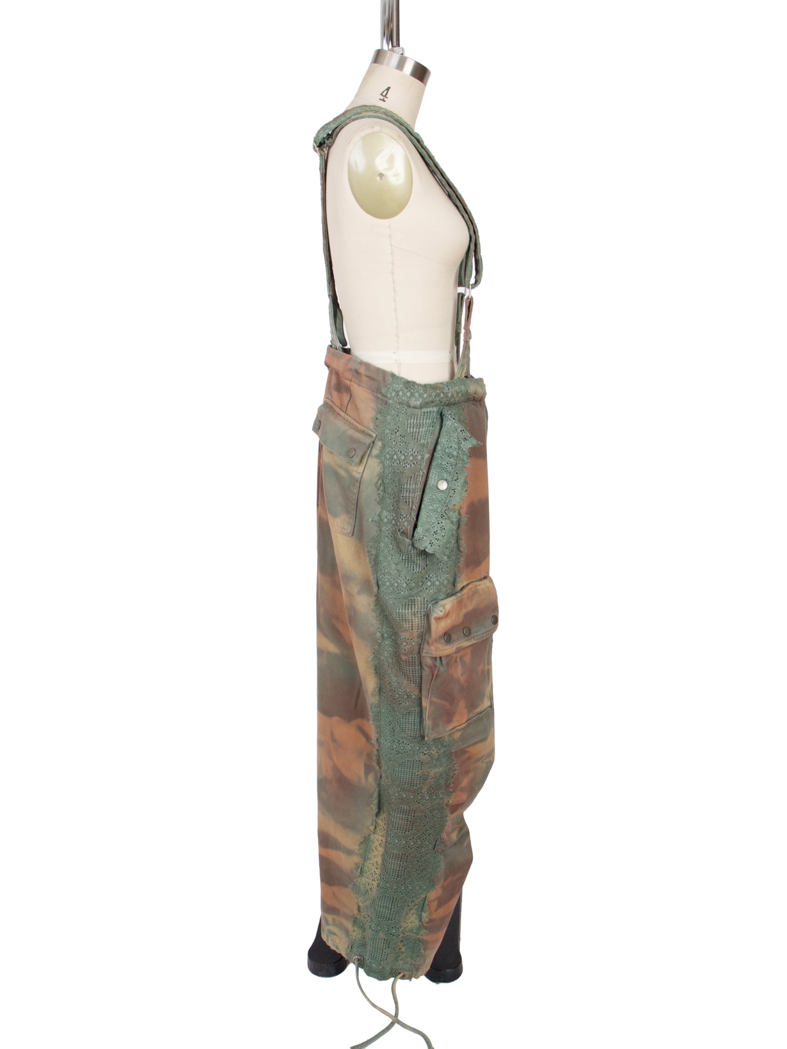 Les Benjamins Camouflage Lace Suspender Cargo Pants spot at back pocket