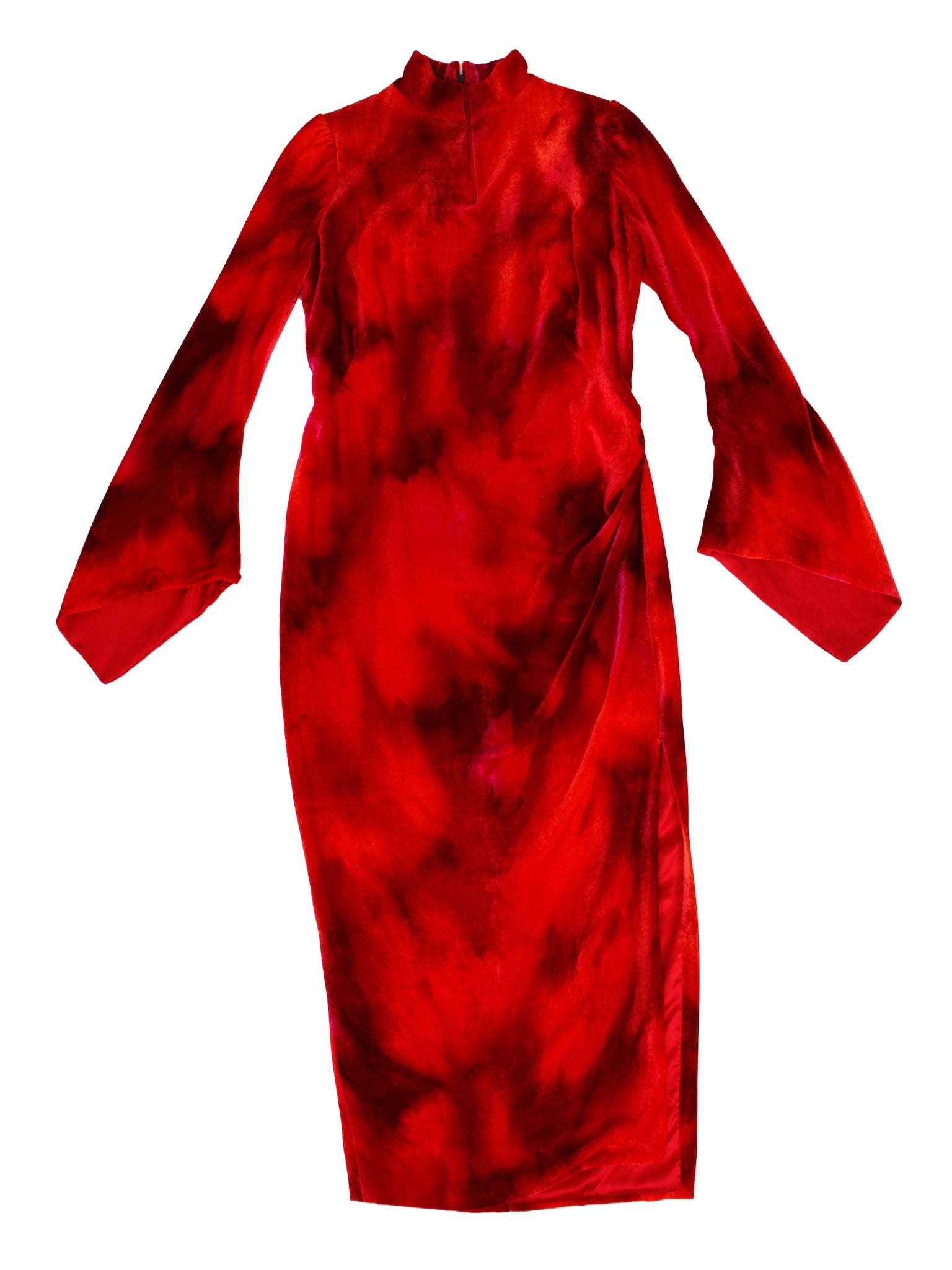 Handmade Tie Dye Velvet  Flare Sleeve Dress