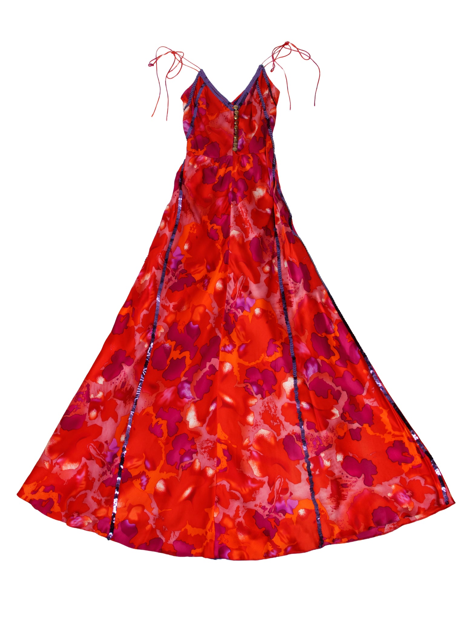 Silk Printed Sequin Trim Dress