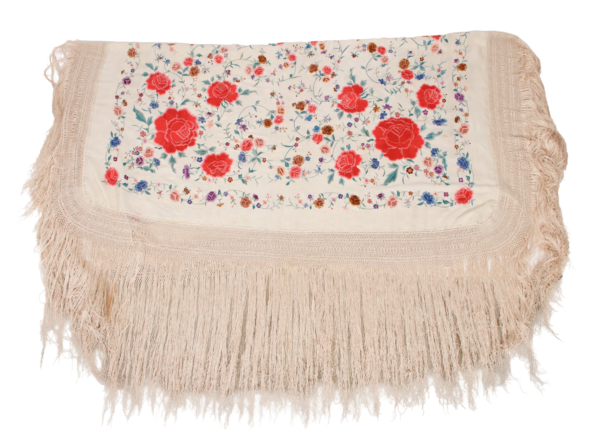 Silk Floral Embroidered Piano Shawl