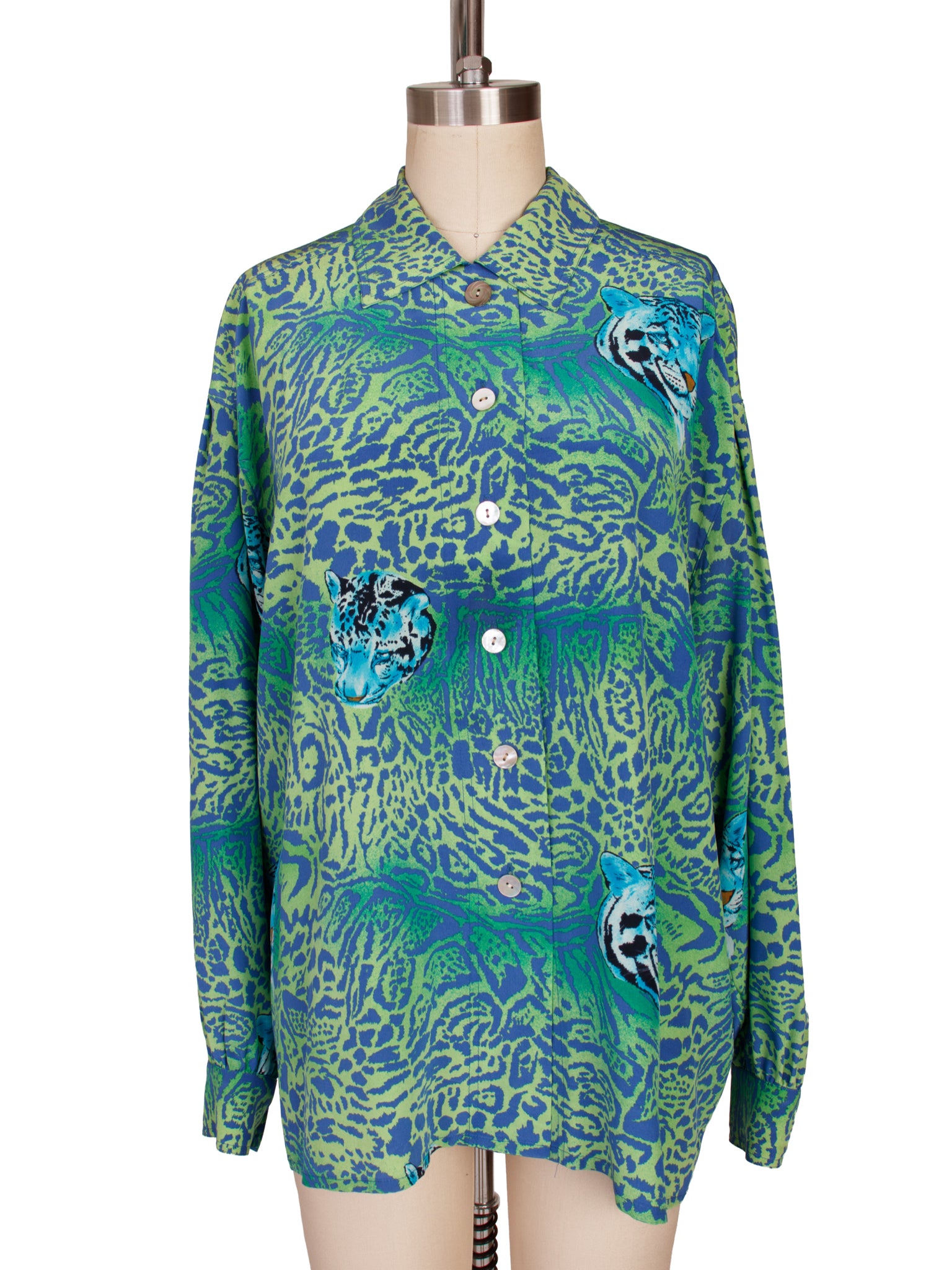 1990s Escada Silk Leopard Print Shirt