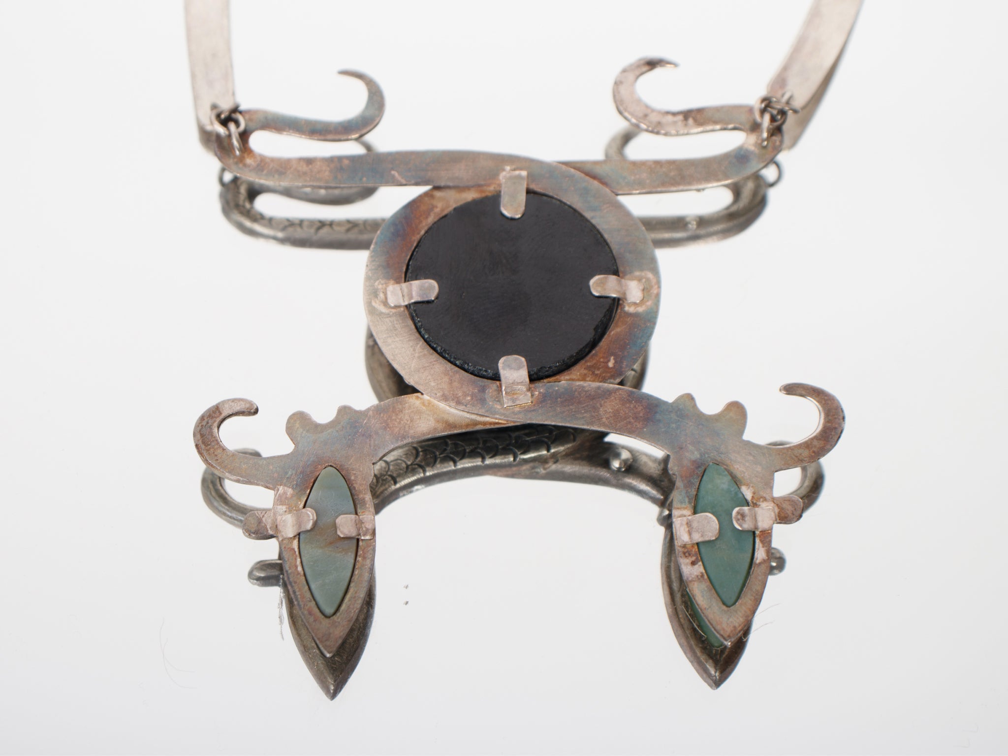 Sterling Silver & Onyx Inlay Double Snake Necklace