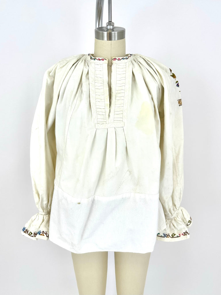 Antique Hungarian Linen Embroidered Blouse