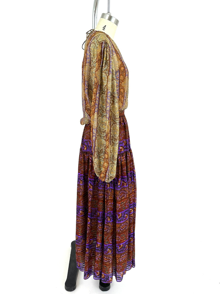 70s Oscar De La Renta Silk Printed Skirt Set