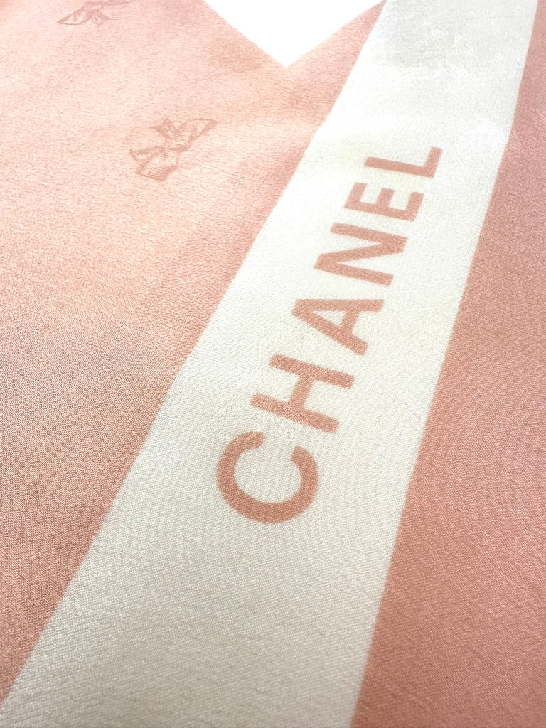 Chanel Silk Logo Ribbon Print Scarf