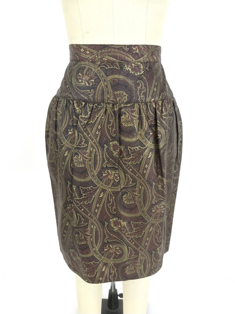 Carlos Falchi Leather Printed Skirt