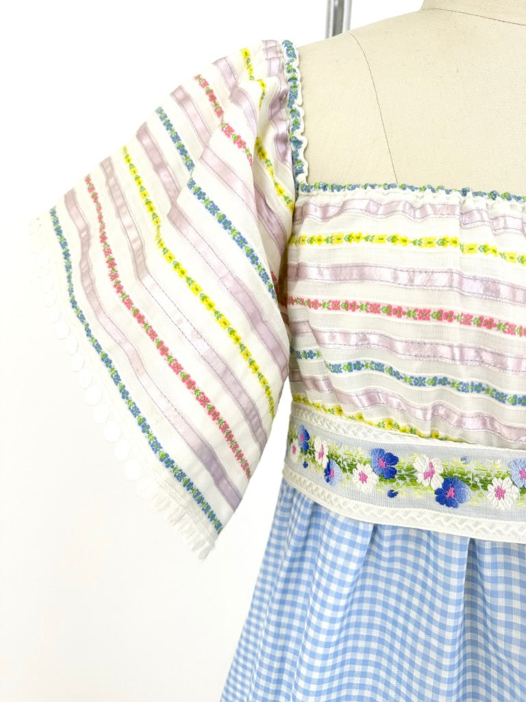 70s Gingham Embroidered Dress