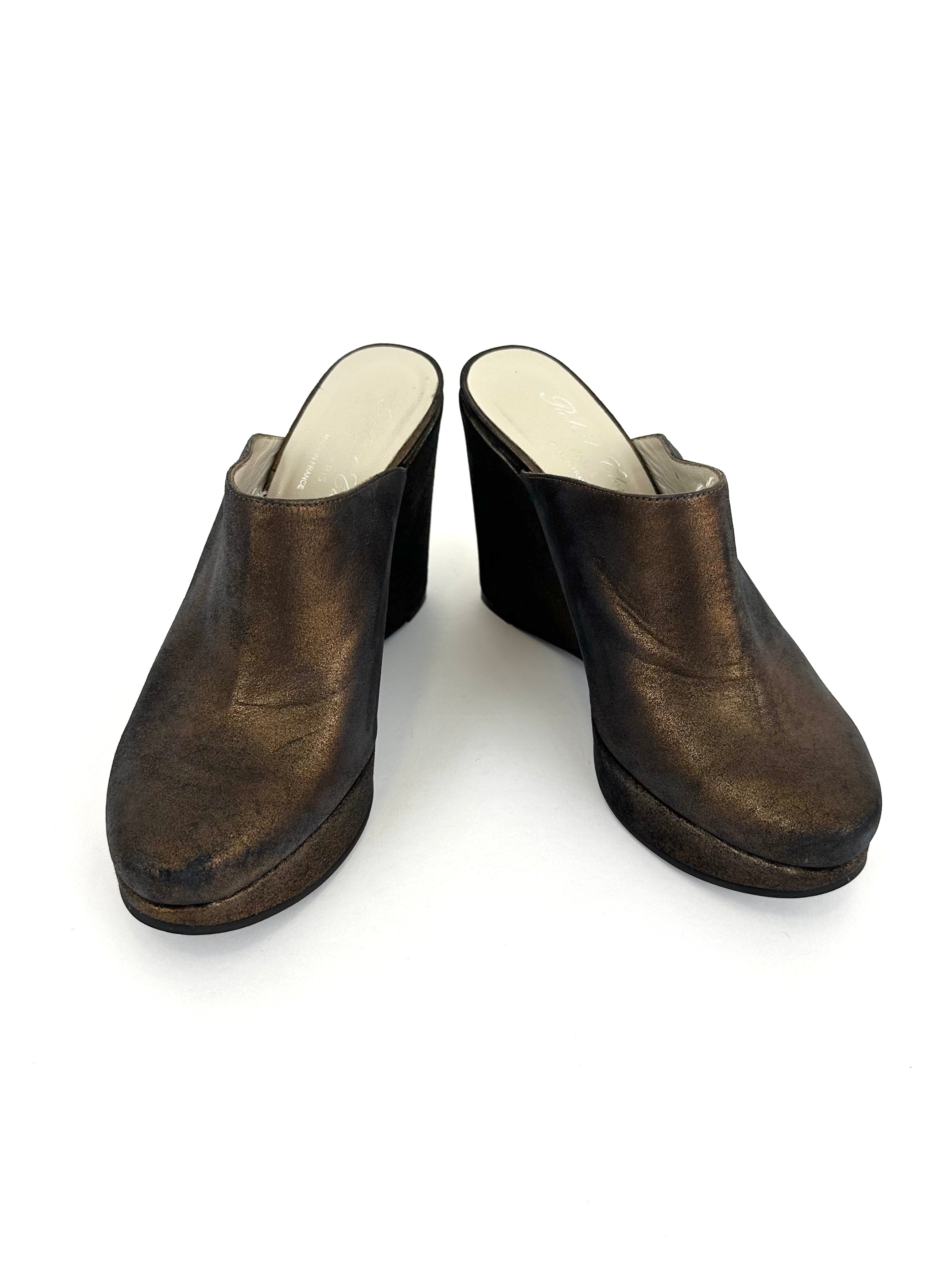 Robert Clergerie Metallic Platform Mules | Mercy Vintage