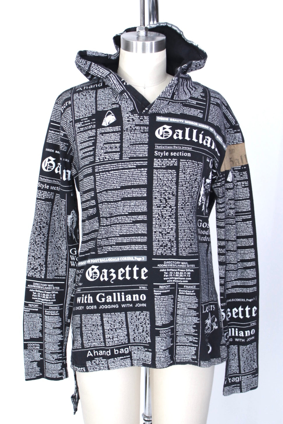 Authentic John Galliano Newspaper Hoodie Black & Khaki Long