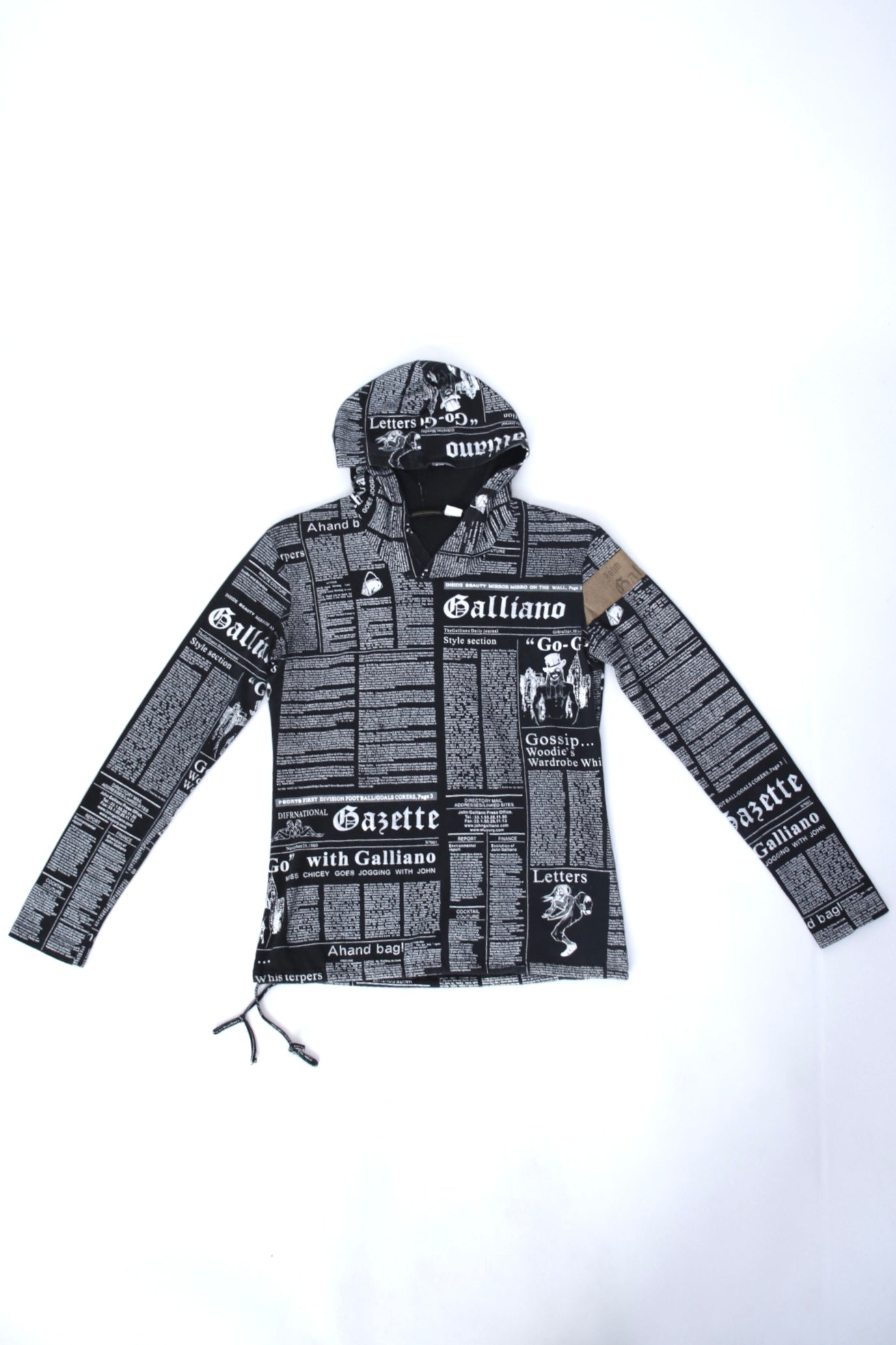 Authentic John Galliano Newspaper Hoodie Black & Khaki Long