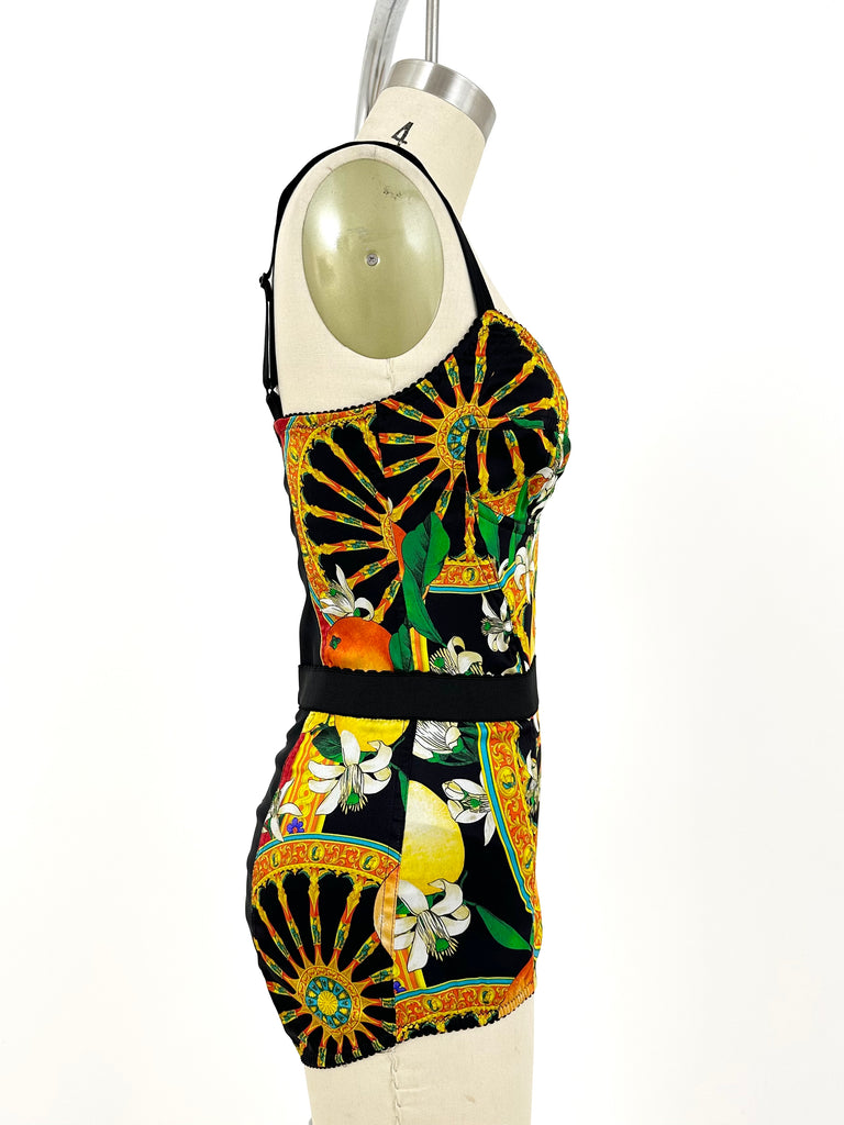 Dolce & Gabbana Silk Ornate Fruit Print Bodysuit